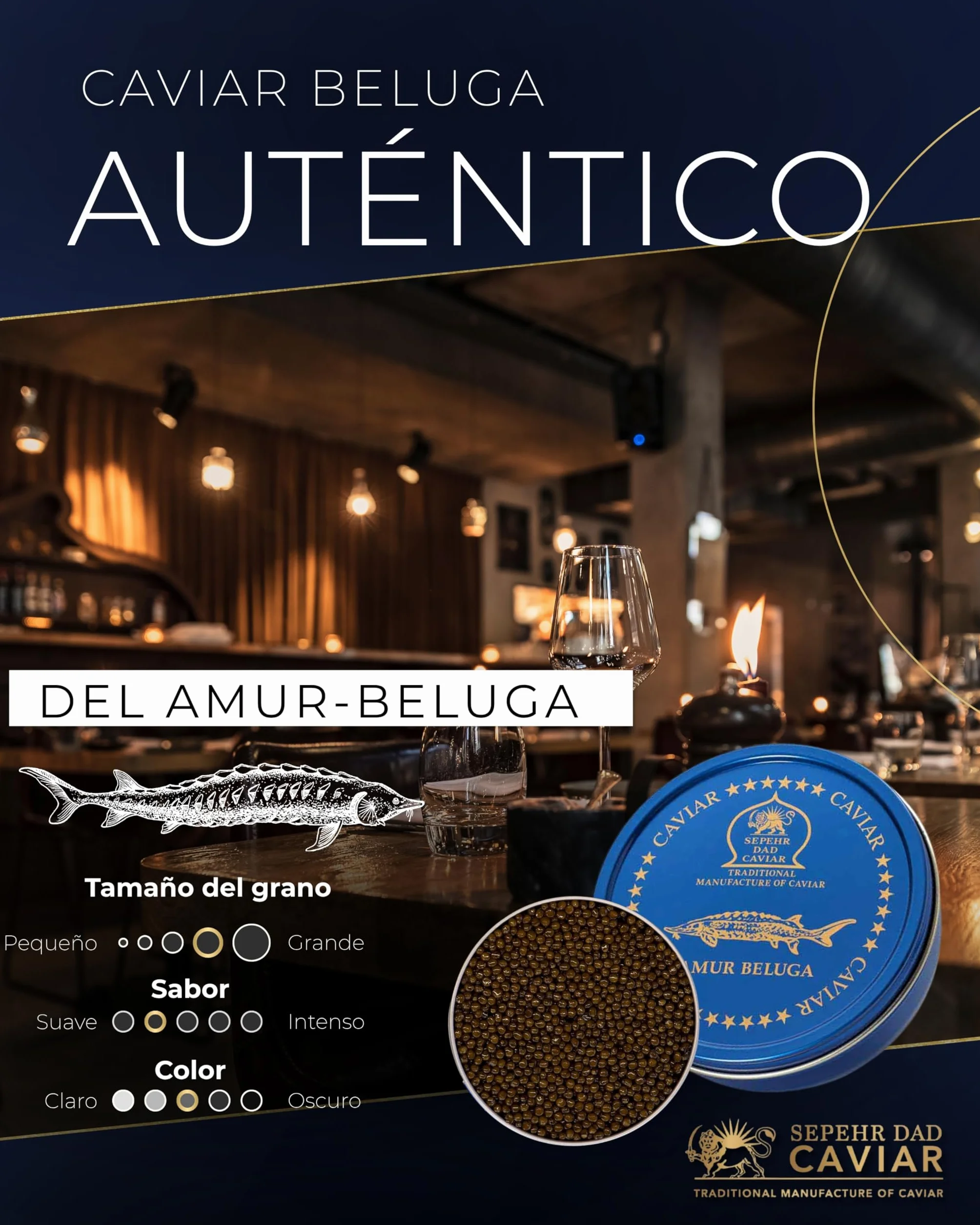 Sepehr Dad Caviar Beluga de l'Amour | Huevas de pescado clase A | cría NC | 30 gramos