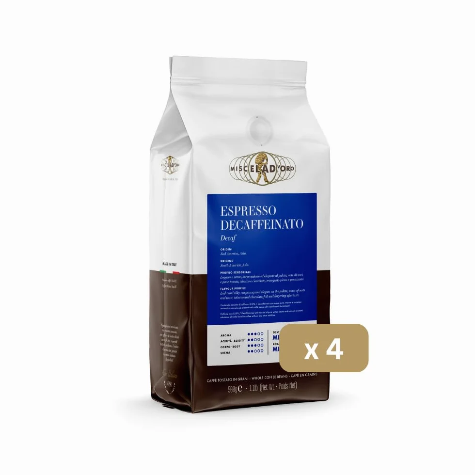 Miscela d'Oro Espresso descafeinado en granos - 4 paquete de 500 g