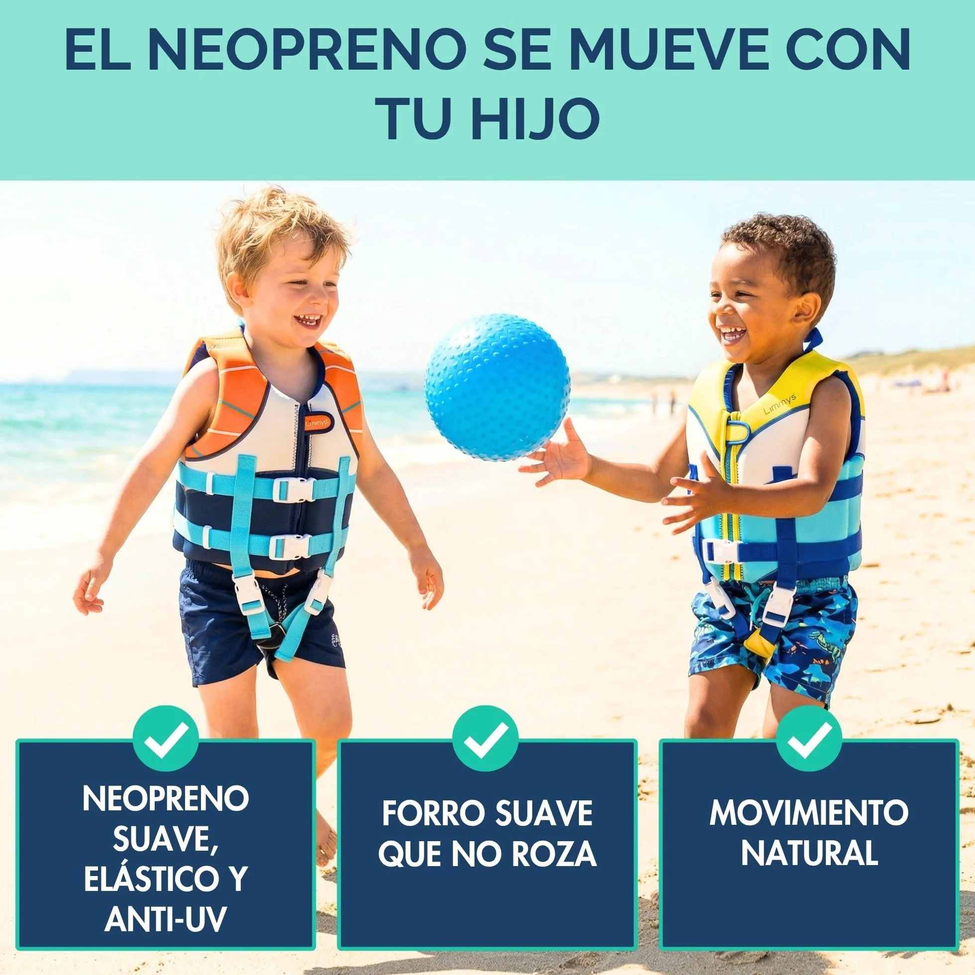 Limmys Chaleco de Natación para Niños con Paneles de Espuma, Certificado CE, Doble Cremallera YKK, Neopreno Premium
