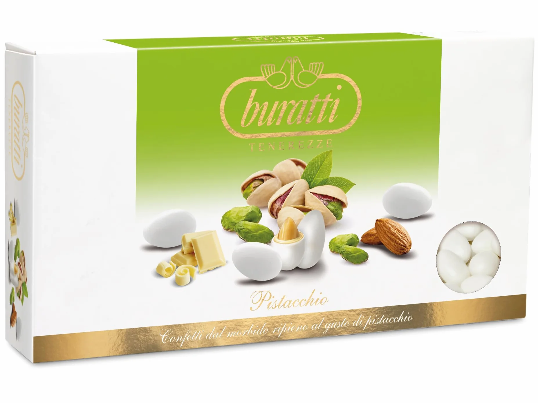 Buratti Confetti Tenerezze Sabor A Pistacho Blanco Almendras Recubiertas De Chocolate - 1 kg