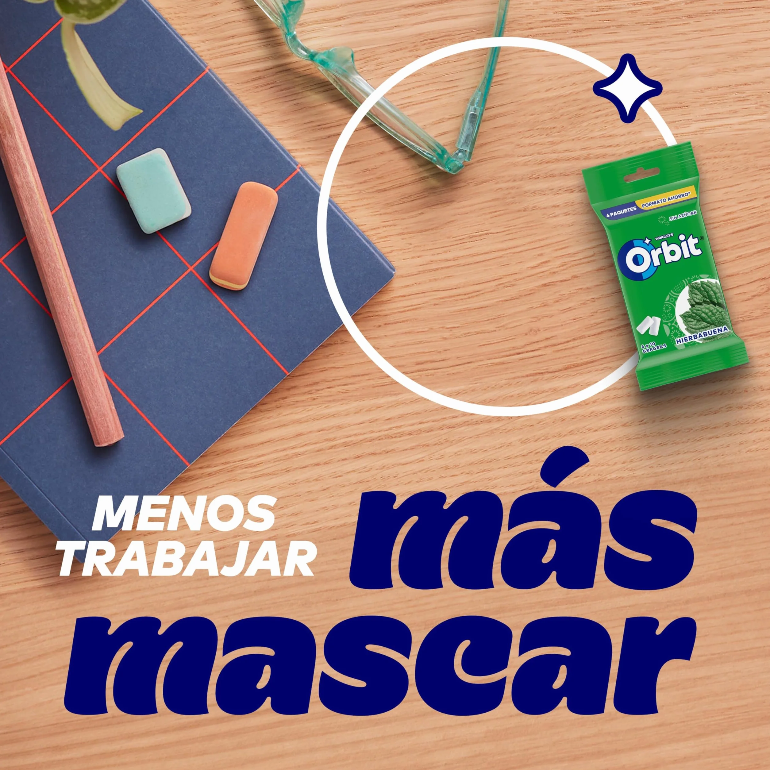 Orbit Chicle Sin Azúcar, Hierbabuena, Pack De 4 X 10 Unidades, 56 Gramo, 4 Unidades