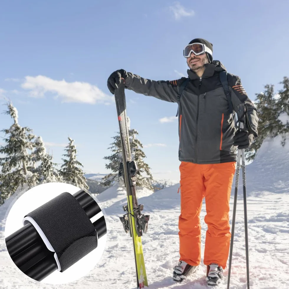 Correas de Esquí Ajustables, 4 Piezas Ski Straps, Bandas de Fijación para Esquís, Snowboard y Bastones