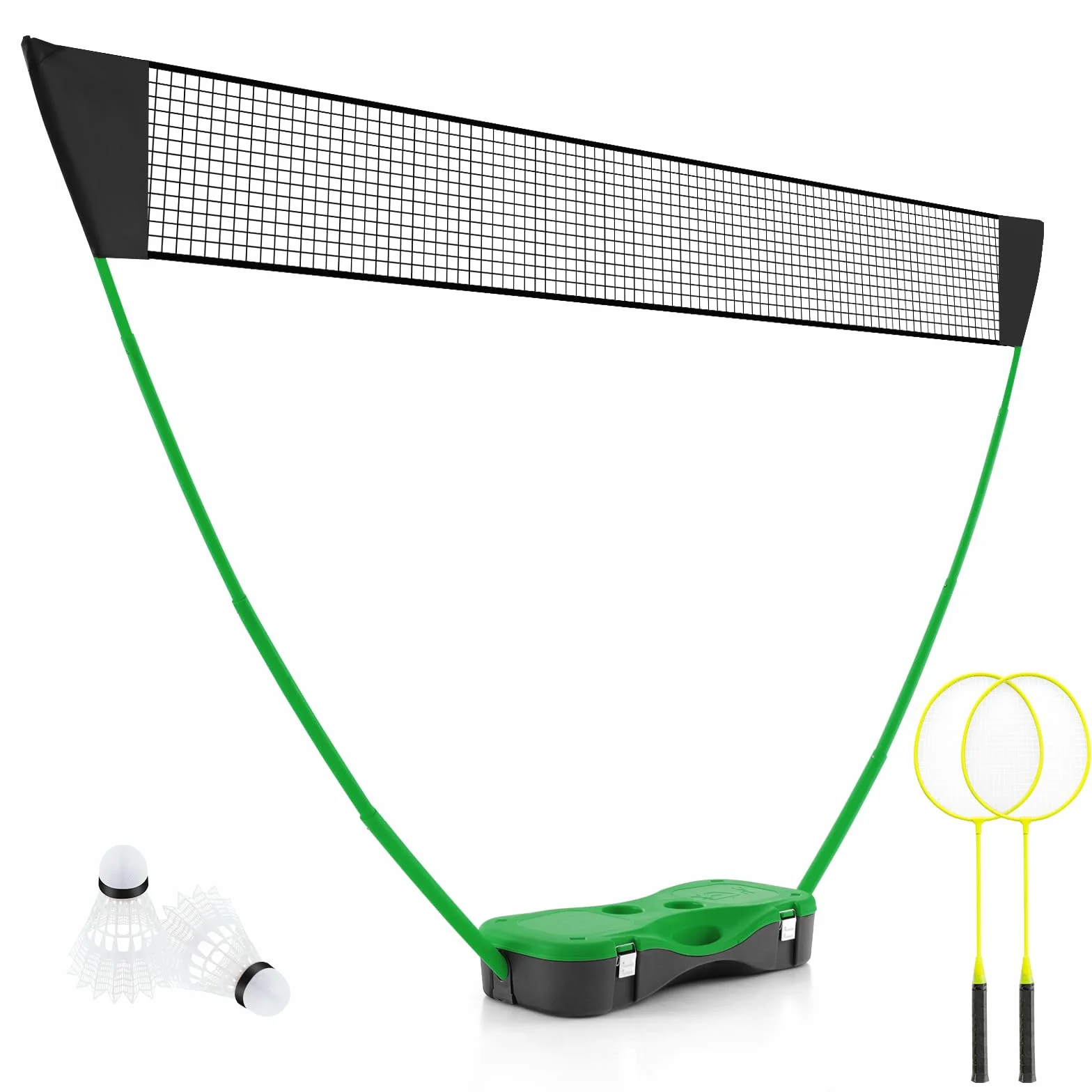 GYMAX Soporte red bádminton portátil juego con raqueta y 2 volantes caja almacenamiento exterior interior