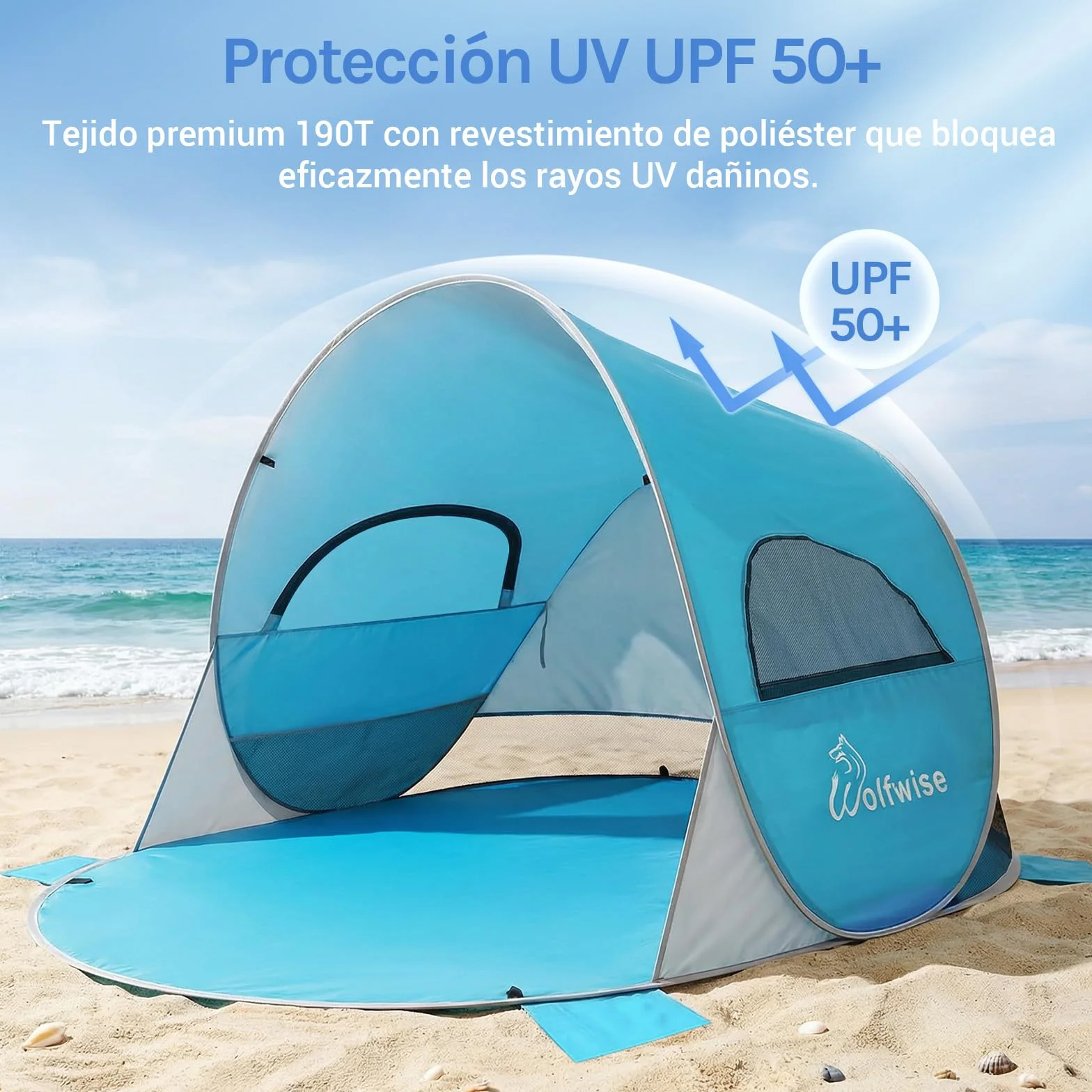 Wolfwise Tienda de Playa UPF 50+ Plegable para 2-7 Personas con Sombrilla Deportiva
