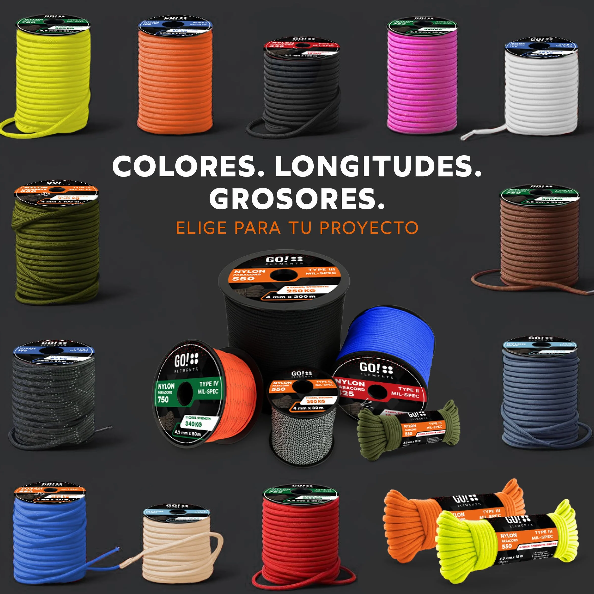 GO!elements Paracord 750 Seil aus reißfester Nylonschnur - Allzweckseil & Reepschnur