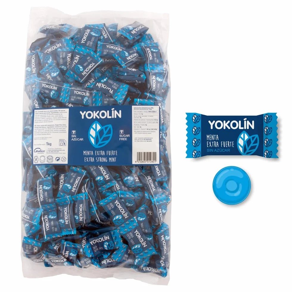 Caramelos Cerdán - Caramelo sin Azúcar Yokolín Sabor Menta Extra Fuerte | Bolsa 1 kg | Caramelo Duro Redondo Sin Gluten ni Alérgenos | Ideal para Fiestas, Eventos y Cumpleaños