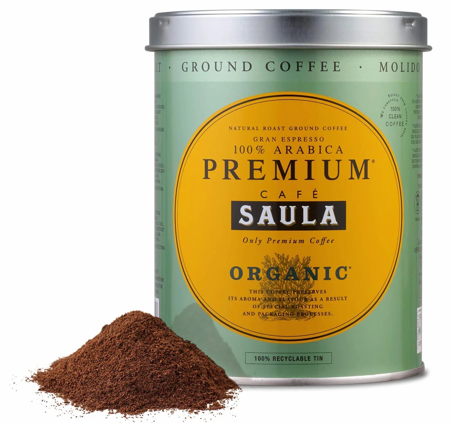 Café Saula Premium Ecológico 100% arábica molido - Pack 3 botes de 250 gr