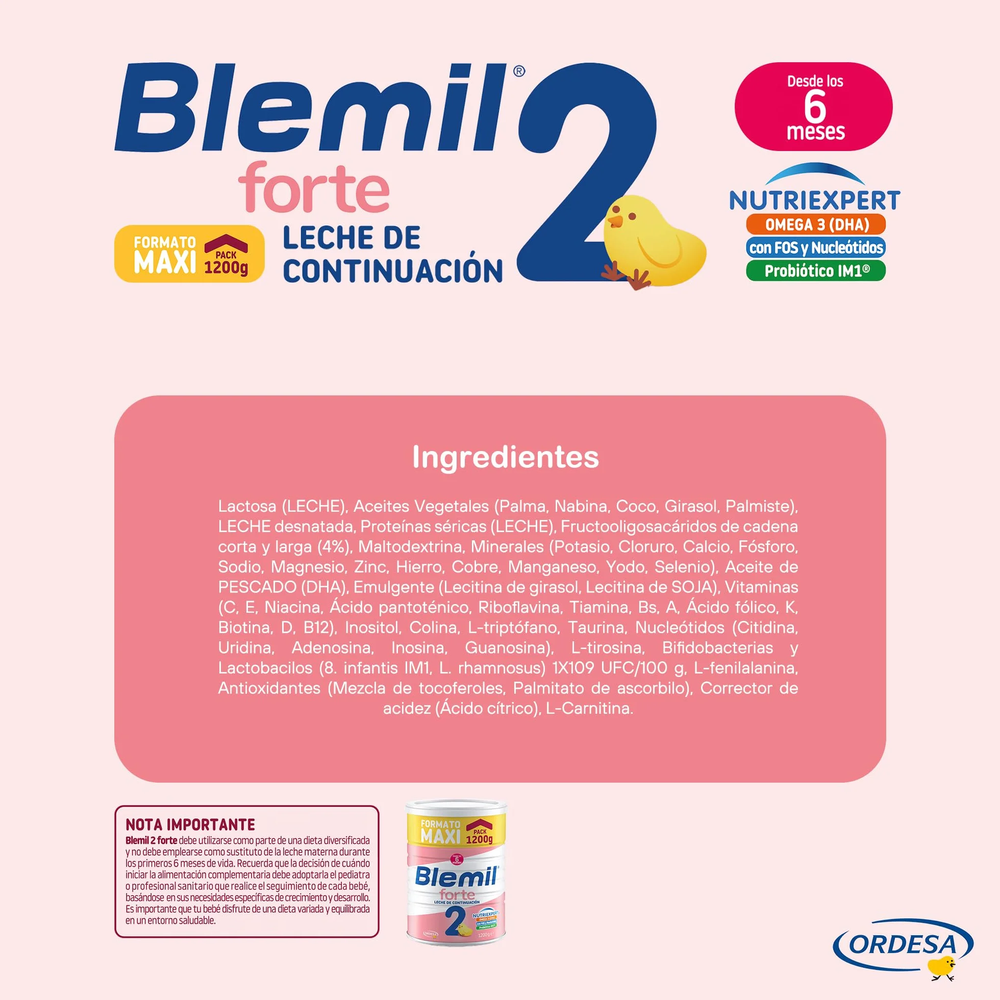 Blemil 2 Forte 3PACK | 3 Botes de 1200g | Leche de Continuación en polvo para Bebé Desde los 6 Meses - Amazon Exclusive