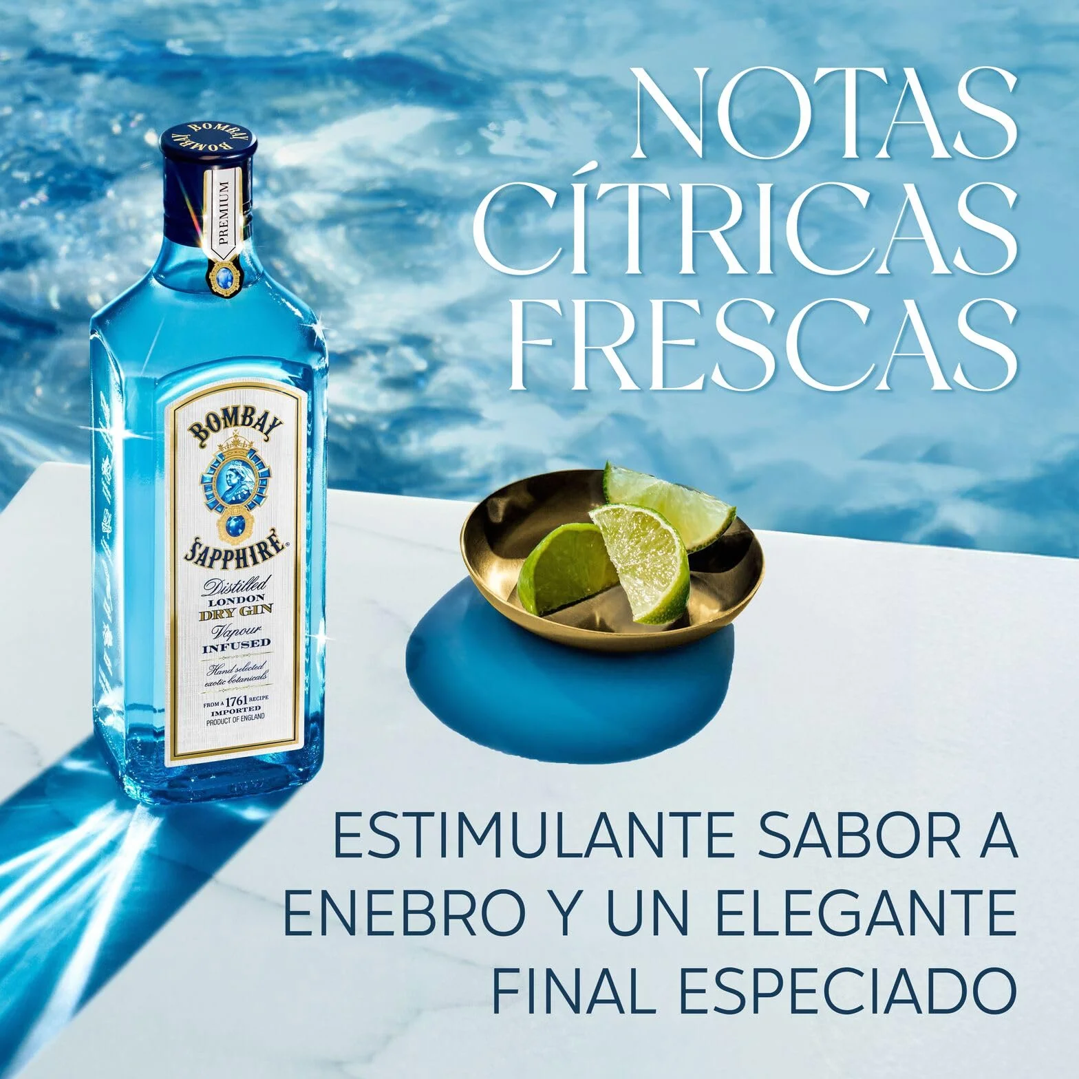 Bombay Sapphire London Dry Gin, 40% Vol., 100 cl / 1 L, bebida espirituosa 100% infusionada al vapor con 10 botánicos seleccionados a mano