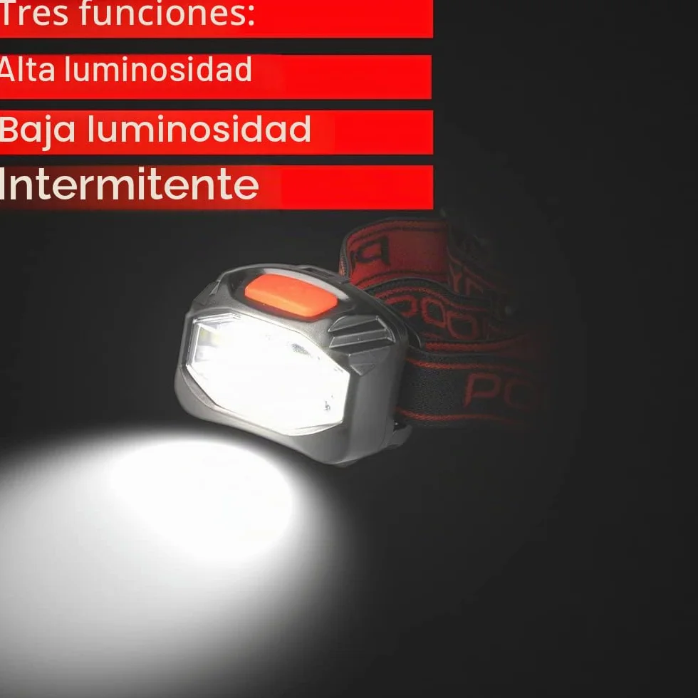 POLY POOL PP3156 Linterna Delantera LED Trekking Trabajo 3 Funciones Banda Elástica Cabezal Reclinable 130°