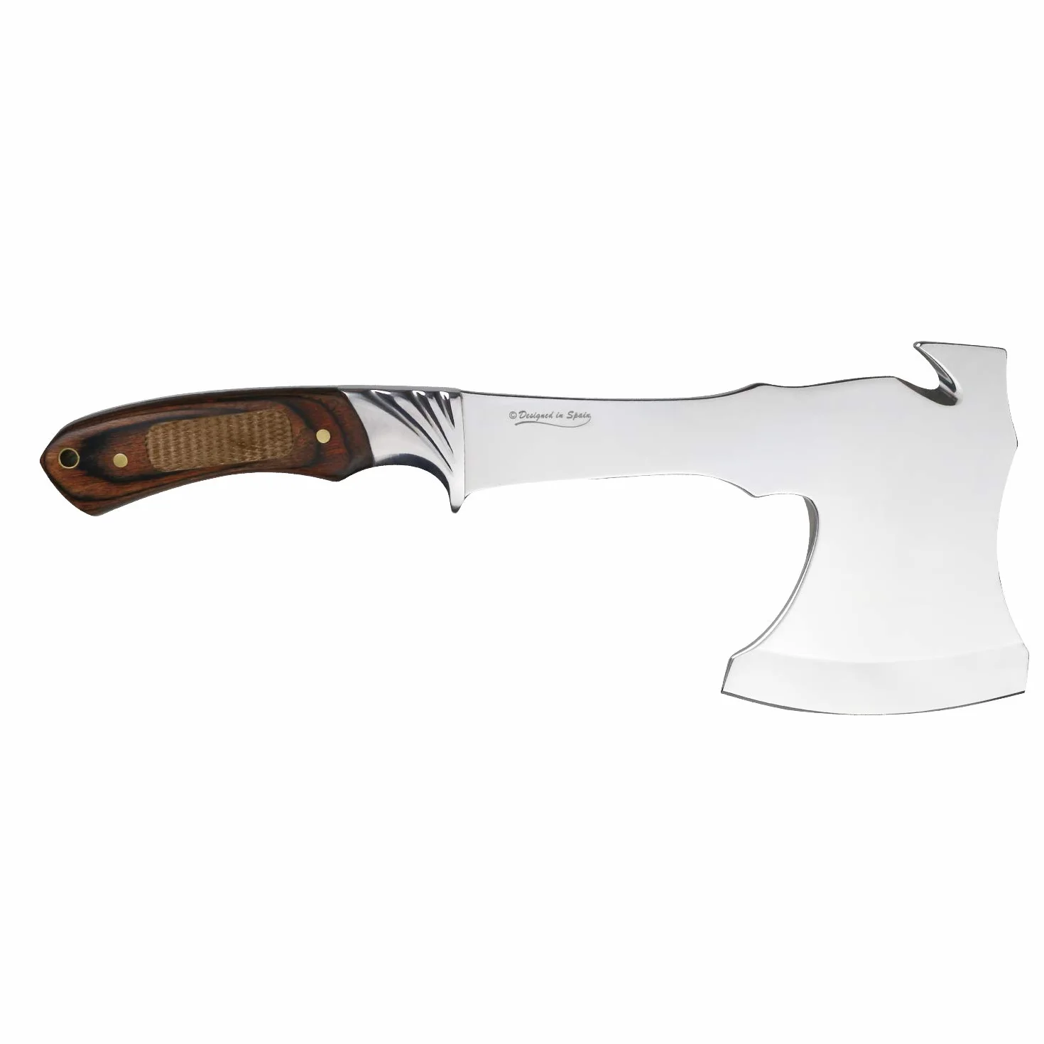 iFIELD Hacha Deportiva Camper EL29001, Hoja de Acero INOX 9,5 cm, Total 29,5 cm, Funda de Piel, Mango Stamina Decorada CNC