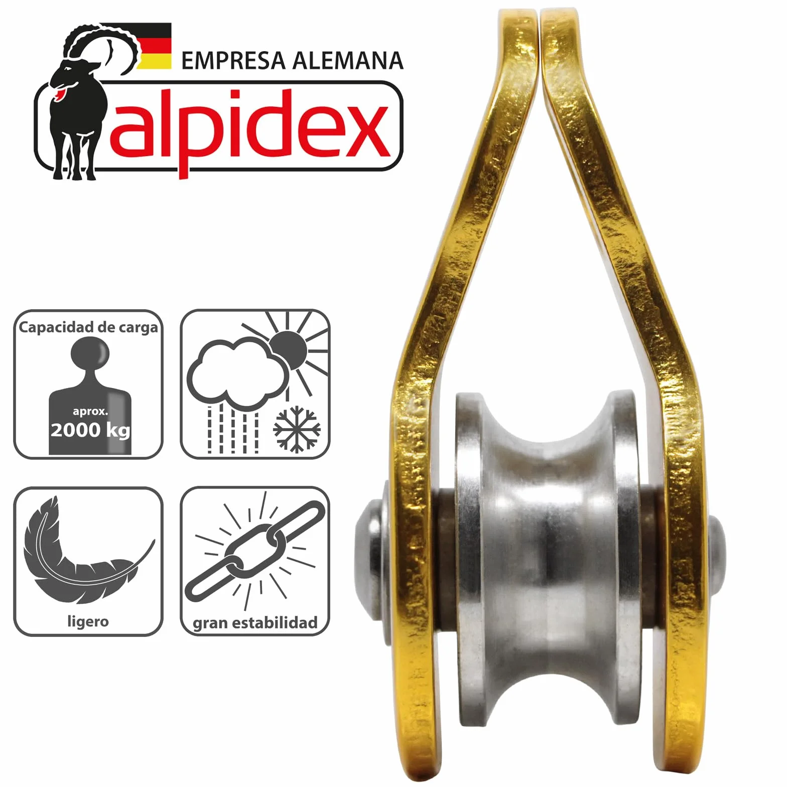 ALPIDEX Polea 20 kN EN12278 Cuerdas 11 mm Polipasto de Cuerda