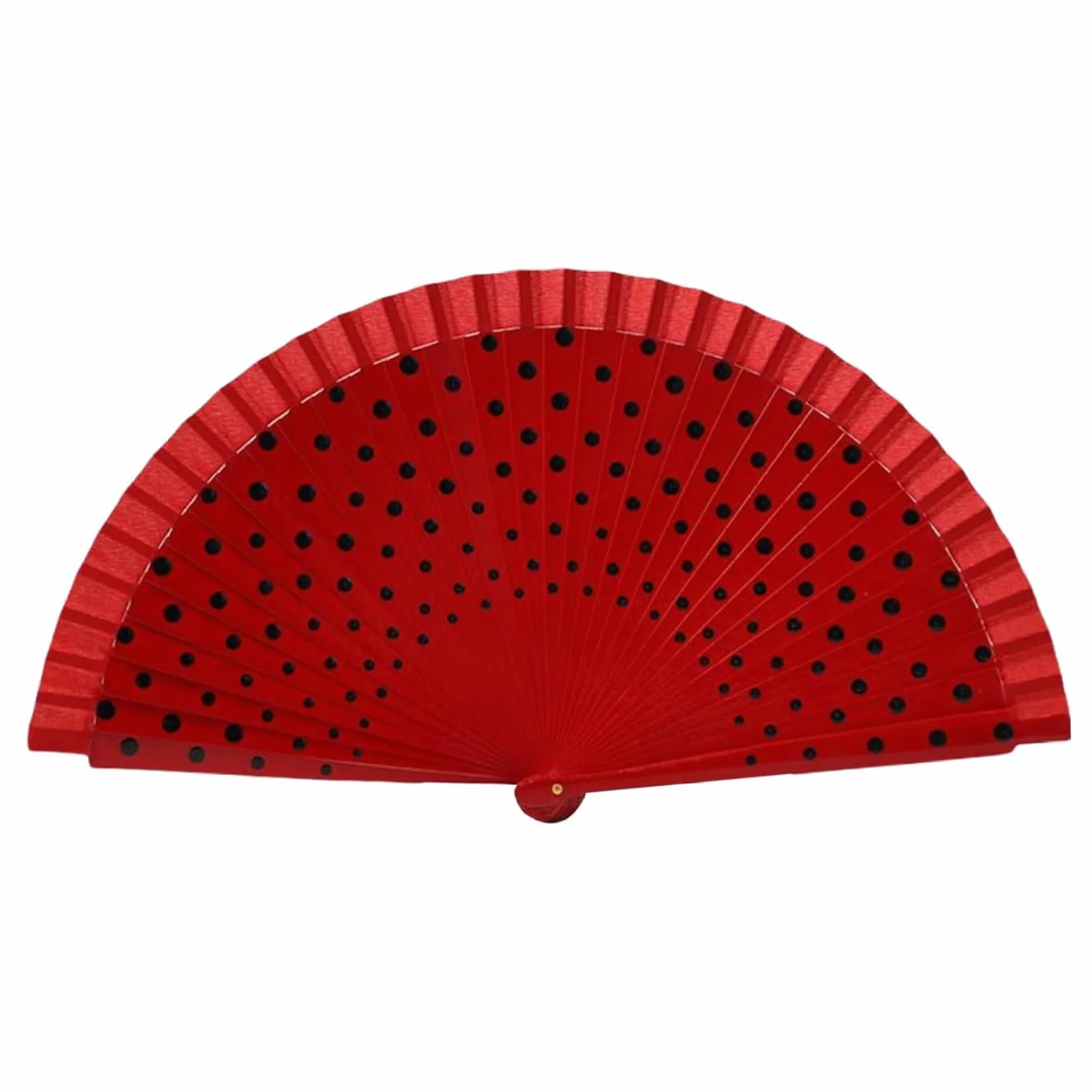 Abanico español pintado a mano lunares rojos algodón mango madera plegable flamenco