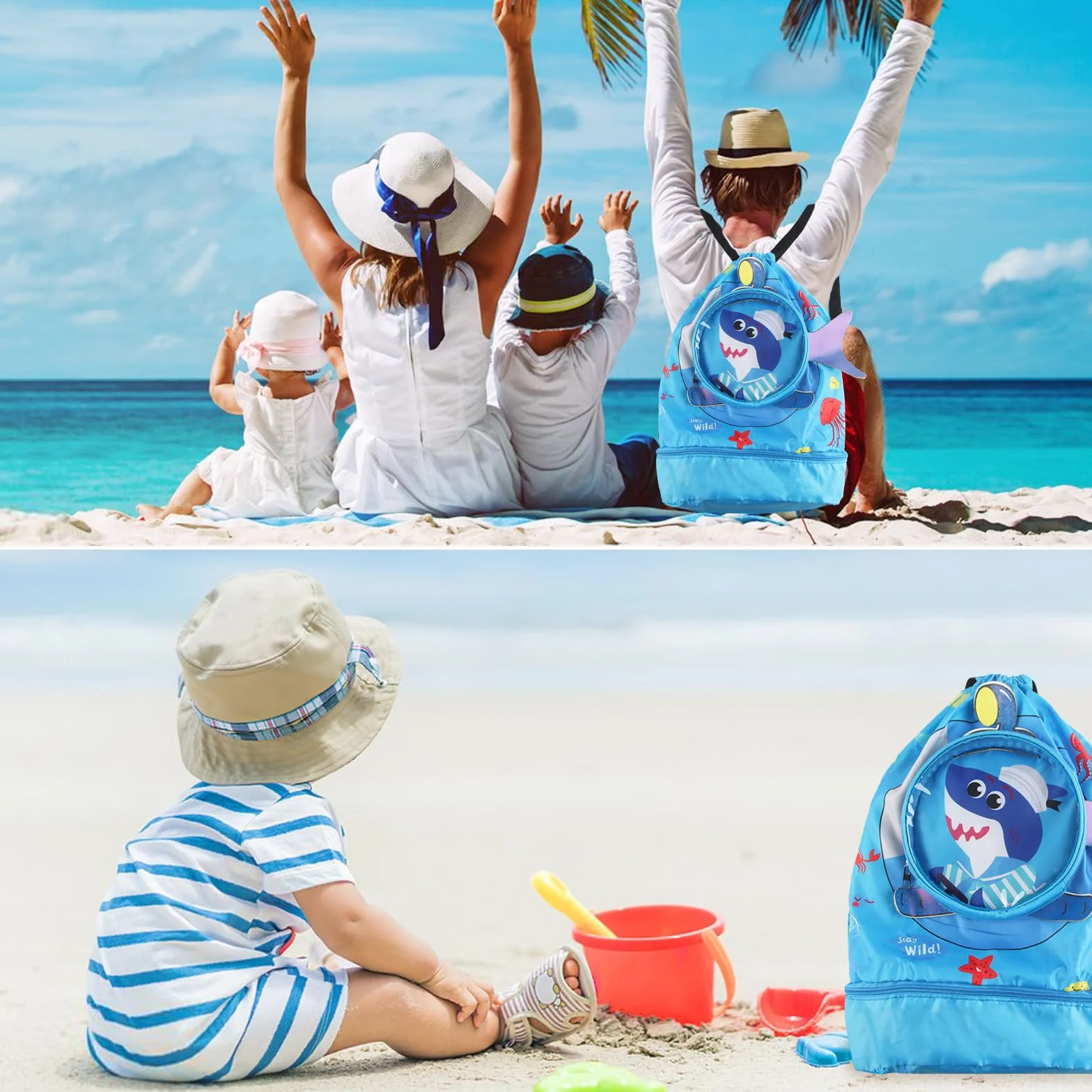 ZoneYan Mochila Cuerdas Niños Impermeable Bolsa Natación Piscina Separación Seco-Húmedo Compartimento Zapatos