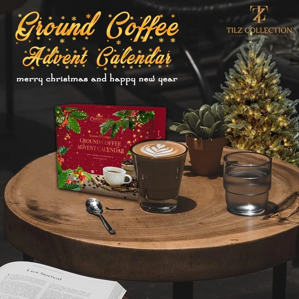 Calendario de Adviento del Café 2023 Navidad | Set de café molido - Regalos de 24 sabores para hombres y mujeres - Regalos de café italiano de vainilla francesa y avellana