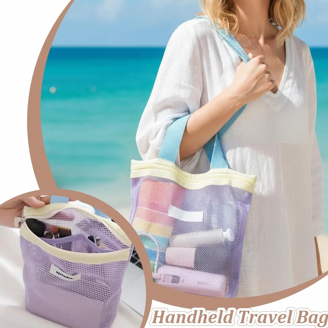 Bolsa de Ducha de Malla, Bolsa de Playa Portátil de Gran Capacidad, Organizador de Baño, Neceser Playa Transparente, Con Asa, Para Viajes, Gimnasio, Natación