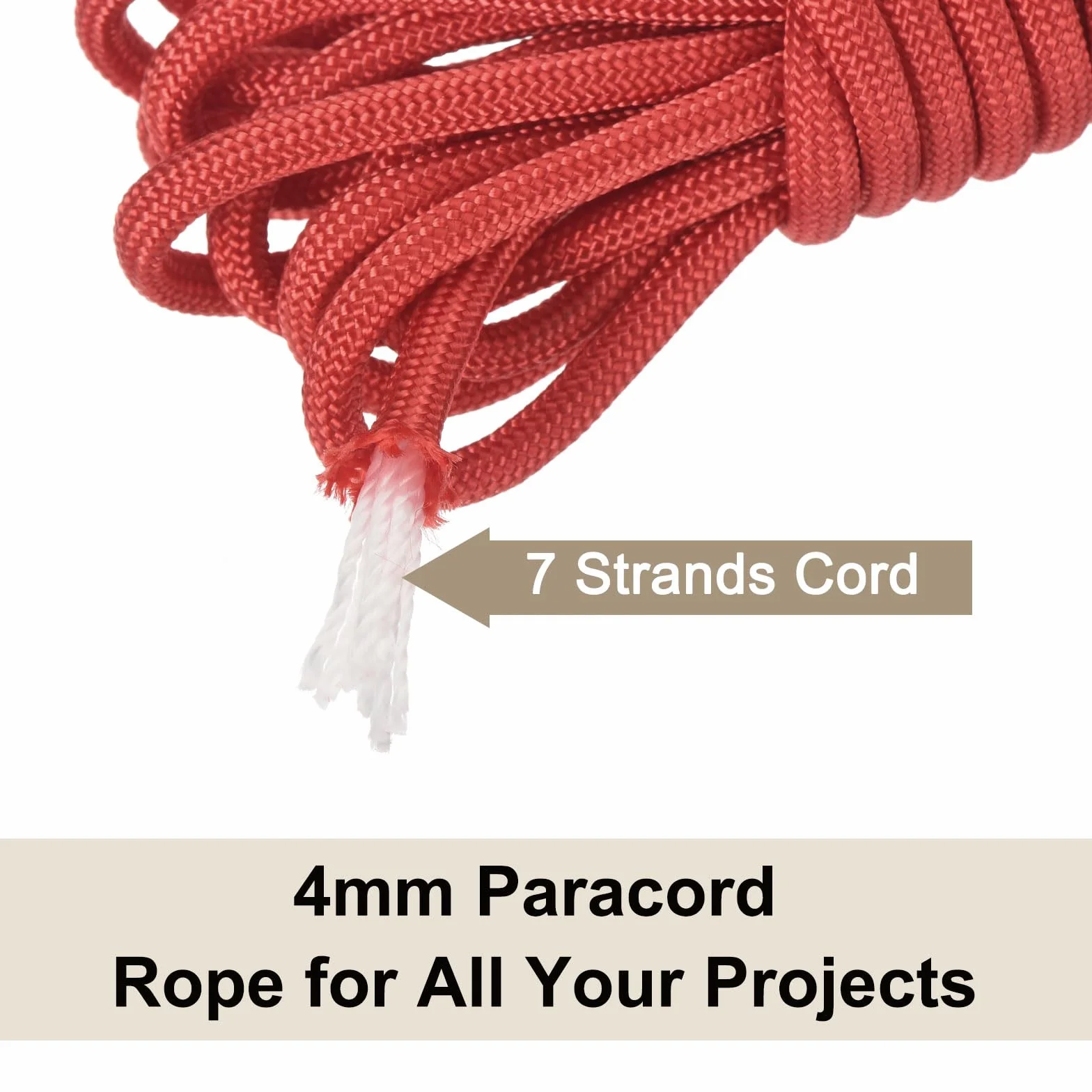 Cuerda de Paracaídas 3 m 4mm Nylon 7 Hebras Rojo