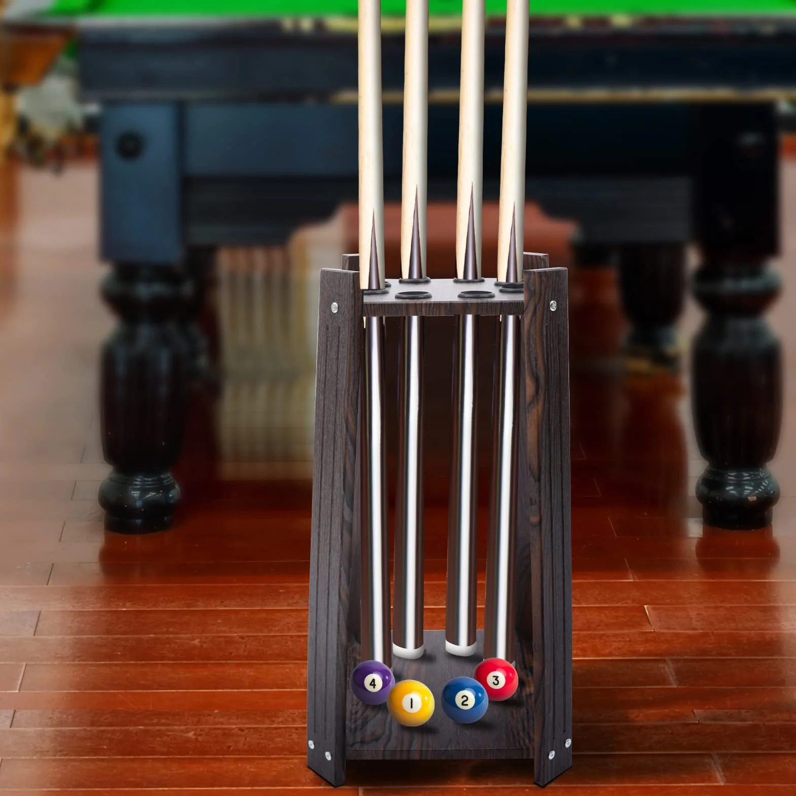 Soporte para Tacos de Billar de Pie con 8 Huecos Organizador de Madera Maciza Multifuncional