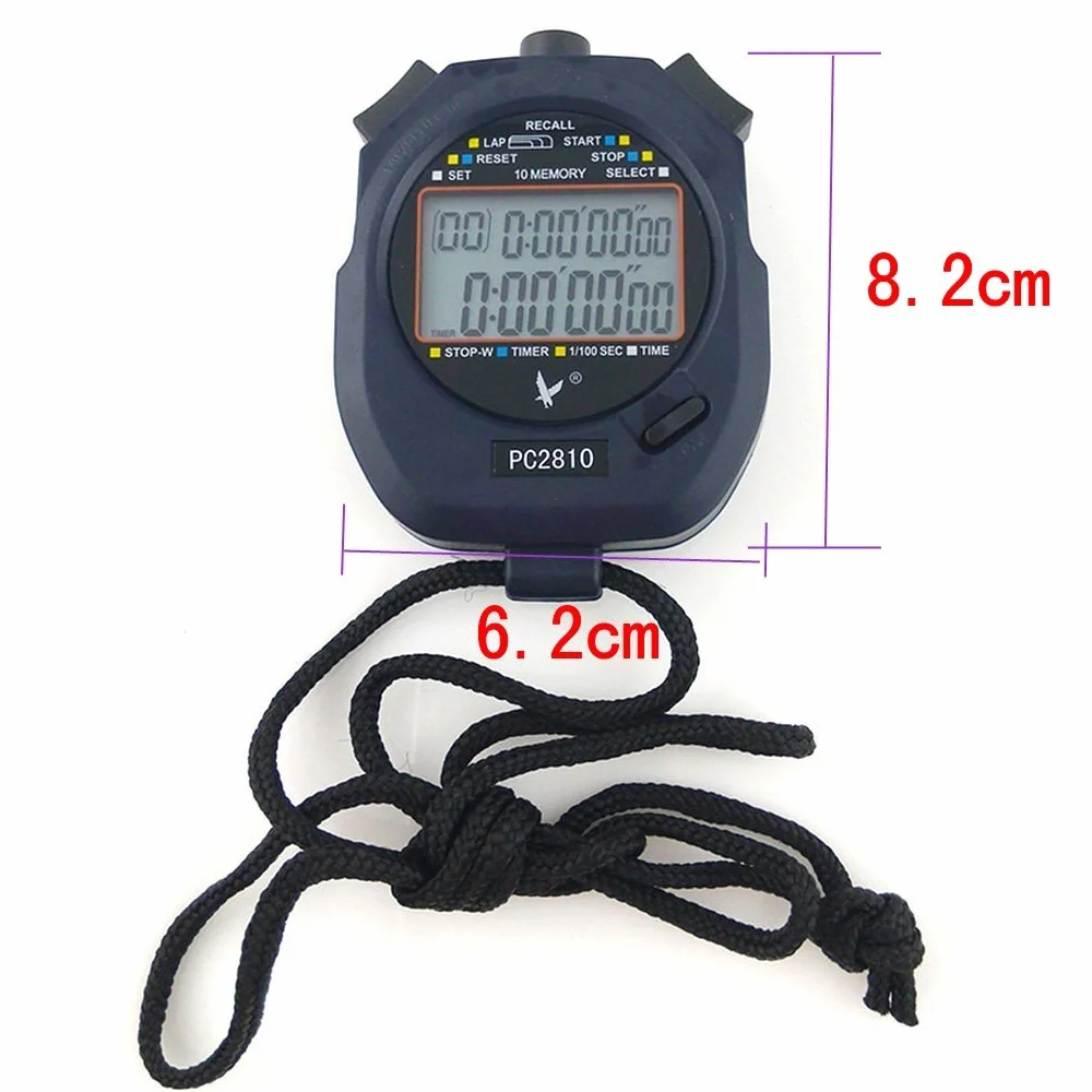 Cronómetro Deportivo Digital Profesional 2 Filas 10 Memoria Alarma Cuenta Regresiva PC2810