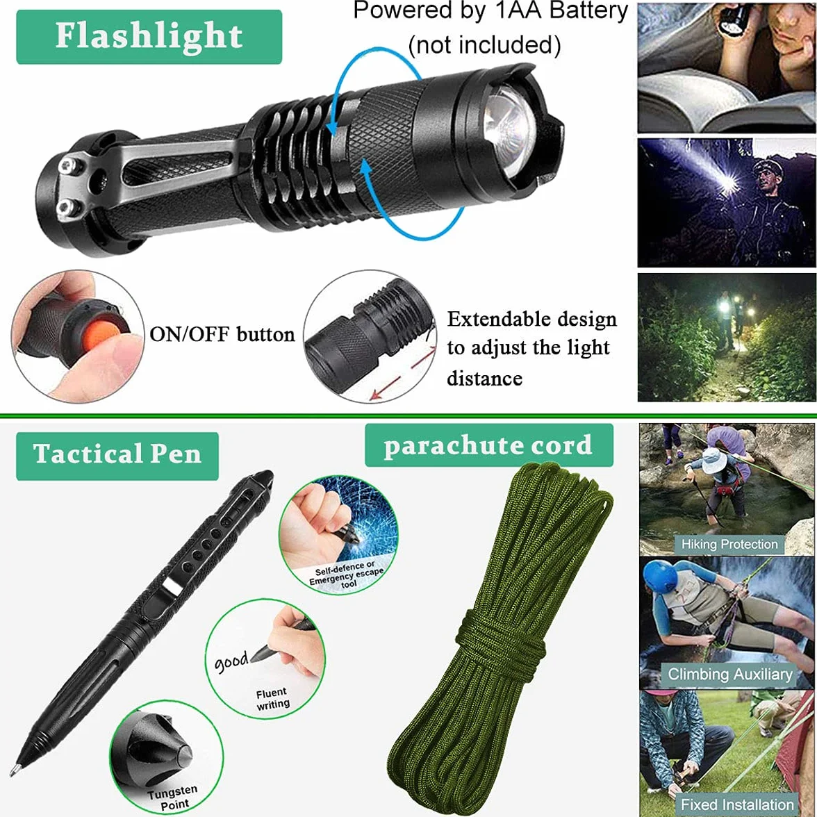 Kit de Supervivencia 15 en 1 Multifuncional Bolsa de Emergencia para Viajar Caminar Acampar