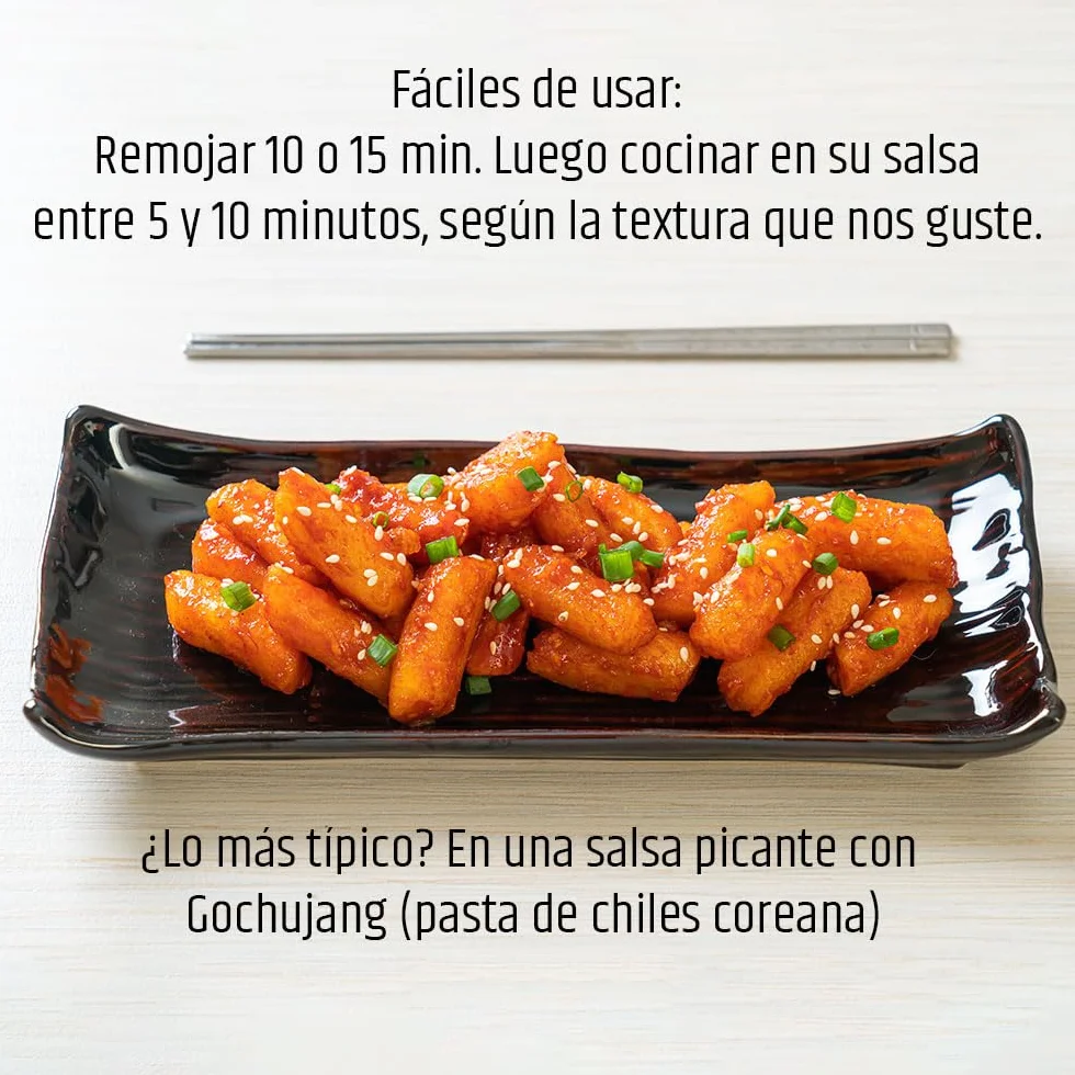 Tteokbokki coreano pasta de arroz gruesa 600 g sin gluten en 3 bolsas de 200 g ideal para salsas picantes y recetas asiáticas