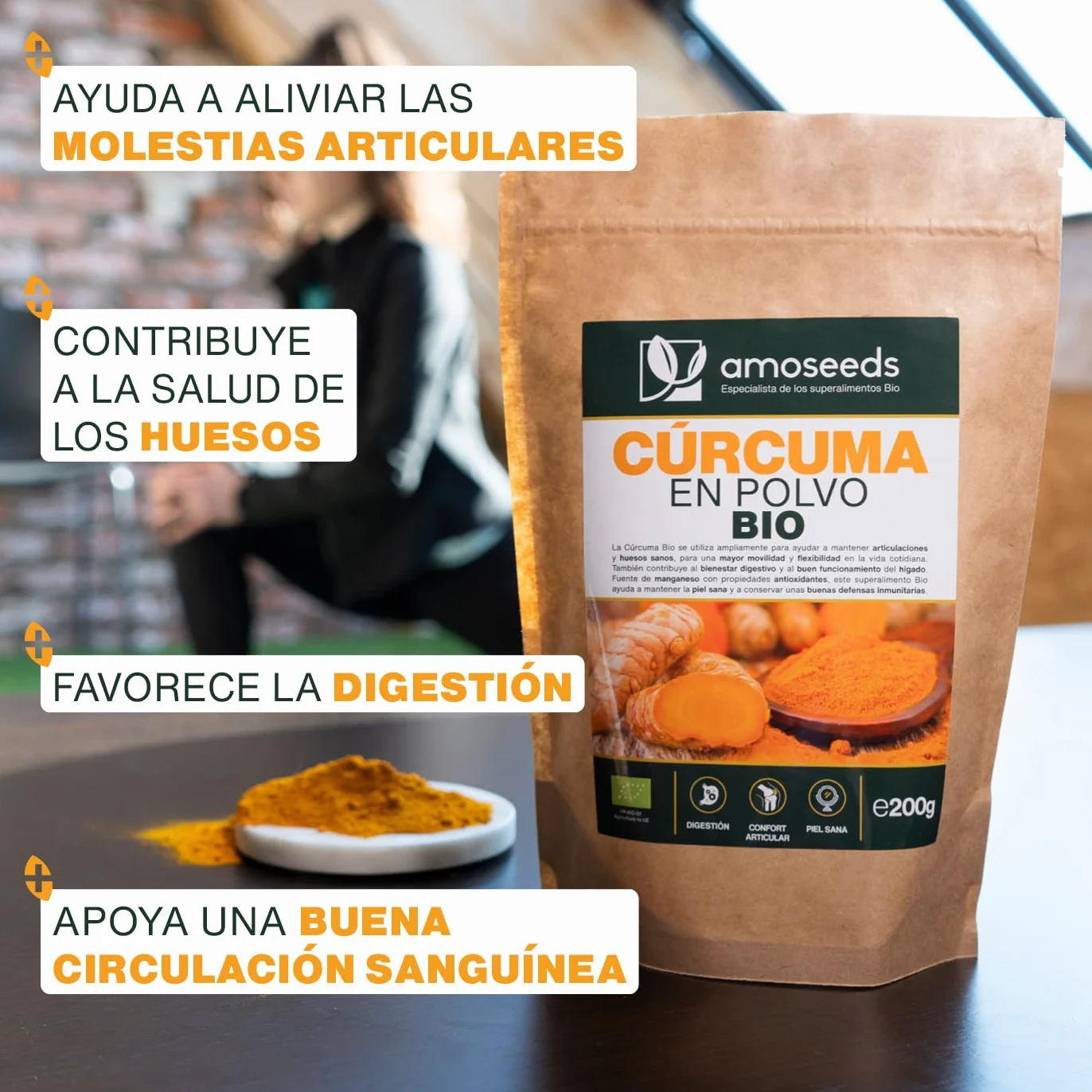 Cúrcuma en polvo Bio 200G | 100% Raíces de Cúrcuma Orgánica con Curcumina | Articulaciones, Digestión | Para Comidas, Golden Latte | Primera Calidad