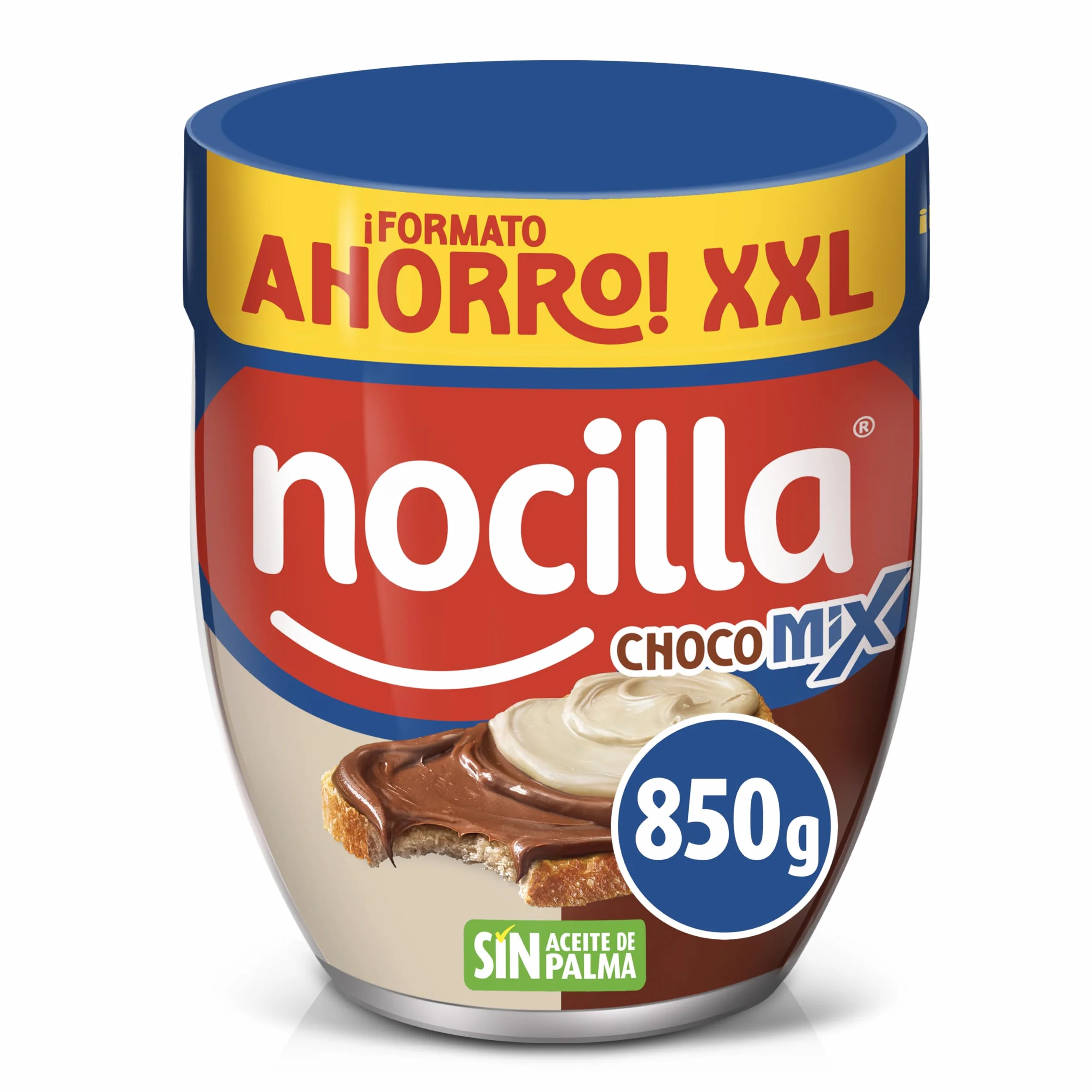 Nocilla, ChocoMix, Doble Crema al Cacao y Leche con Avellanas, Sin Aceite de Palma - Formato Ahorro - 850g