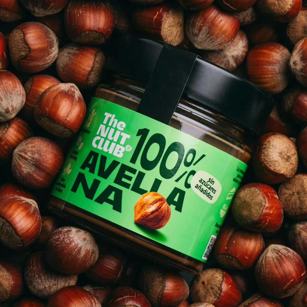 The Nut Club Crema de Avellana 100% Tostada 180 g, Vegana, sin Azúcares Añadidos, sin Gluten y sin Cacahuete, Textura Cremosa Ideal para Untar, Desayunos y Postres