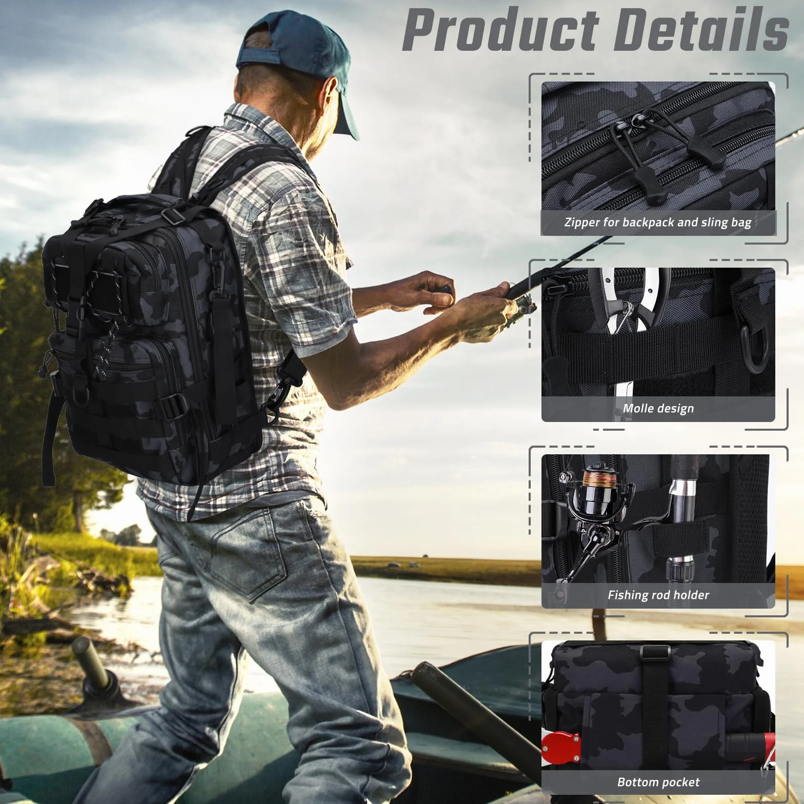 Mochila de Pesca Impermeable Táctica Molle Senderismo Caza