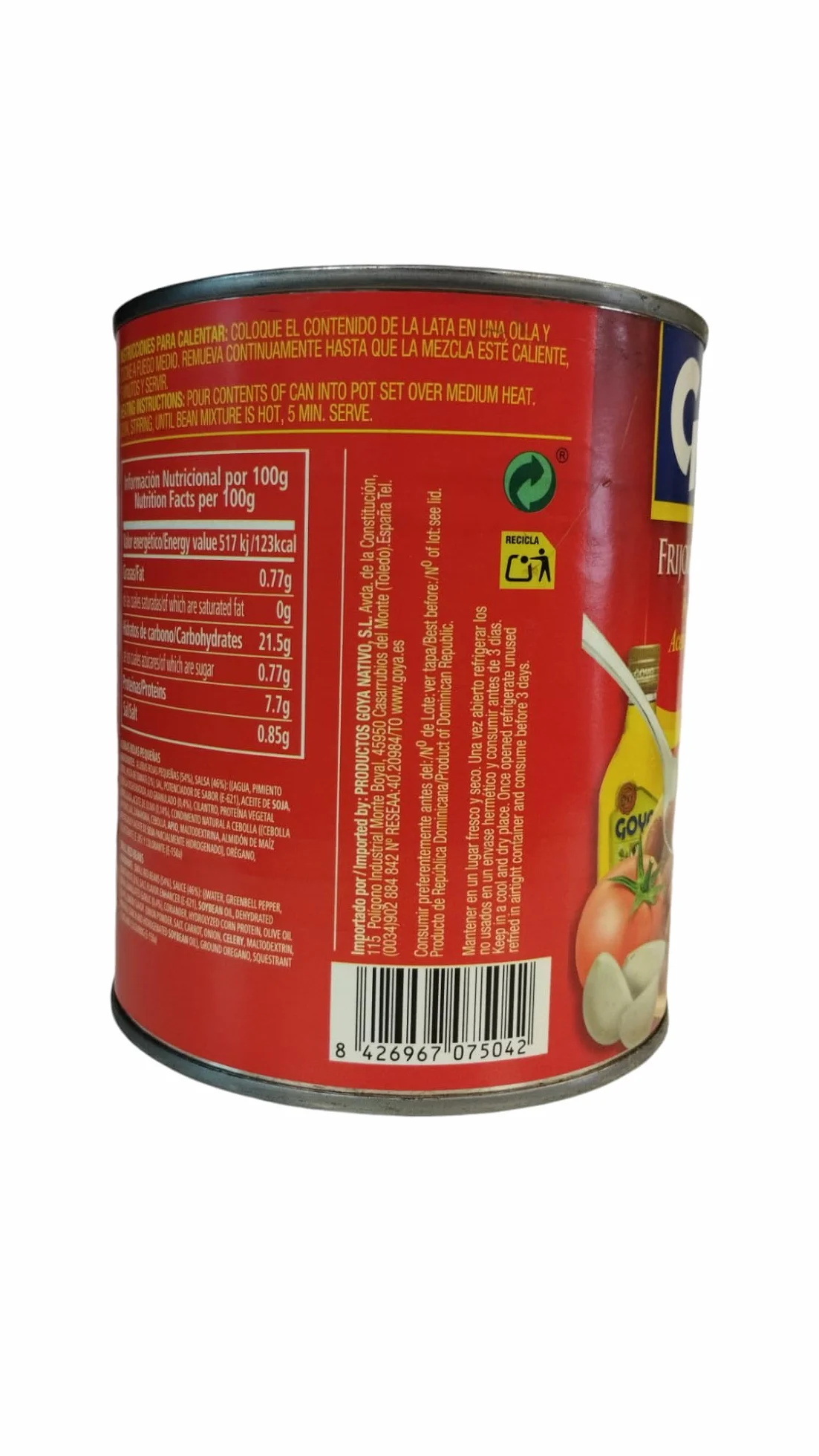 FRIJOLES ROJOS PEQUEÑOS - GOYA - Preparados con aceite de oliva, tomate y Ajo - LATA -822G
