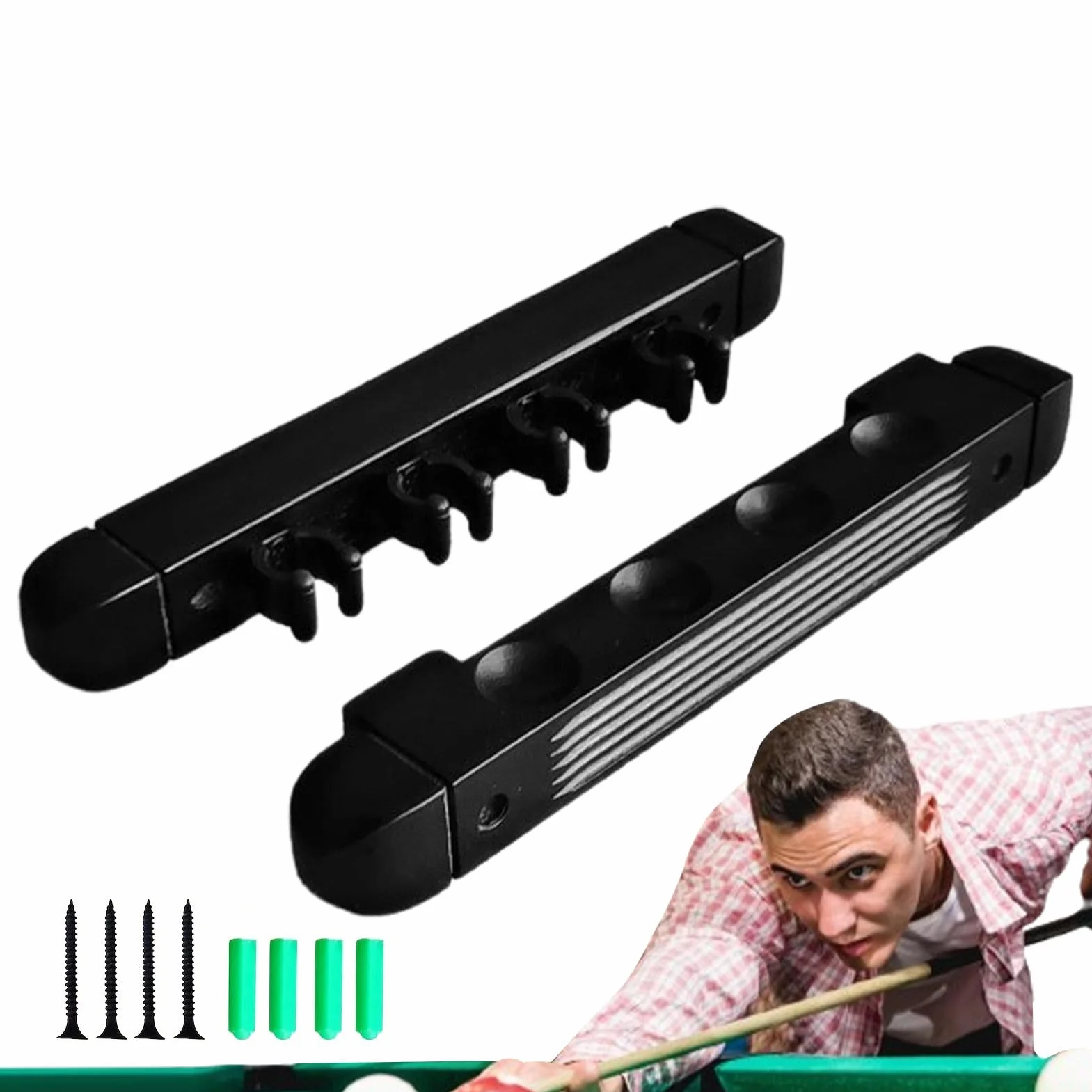 Soporte de pared para tacos de billar de madera dura con 4 clips