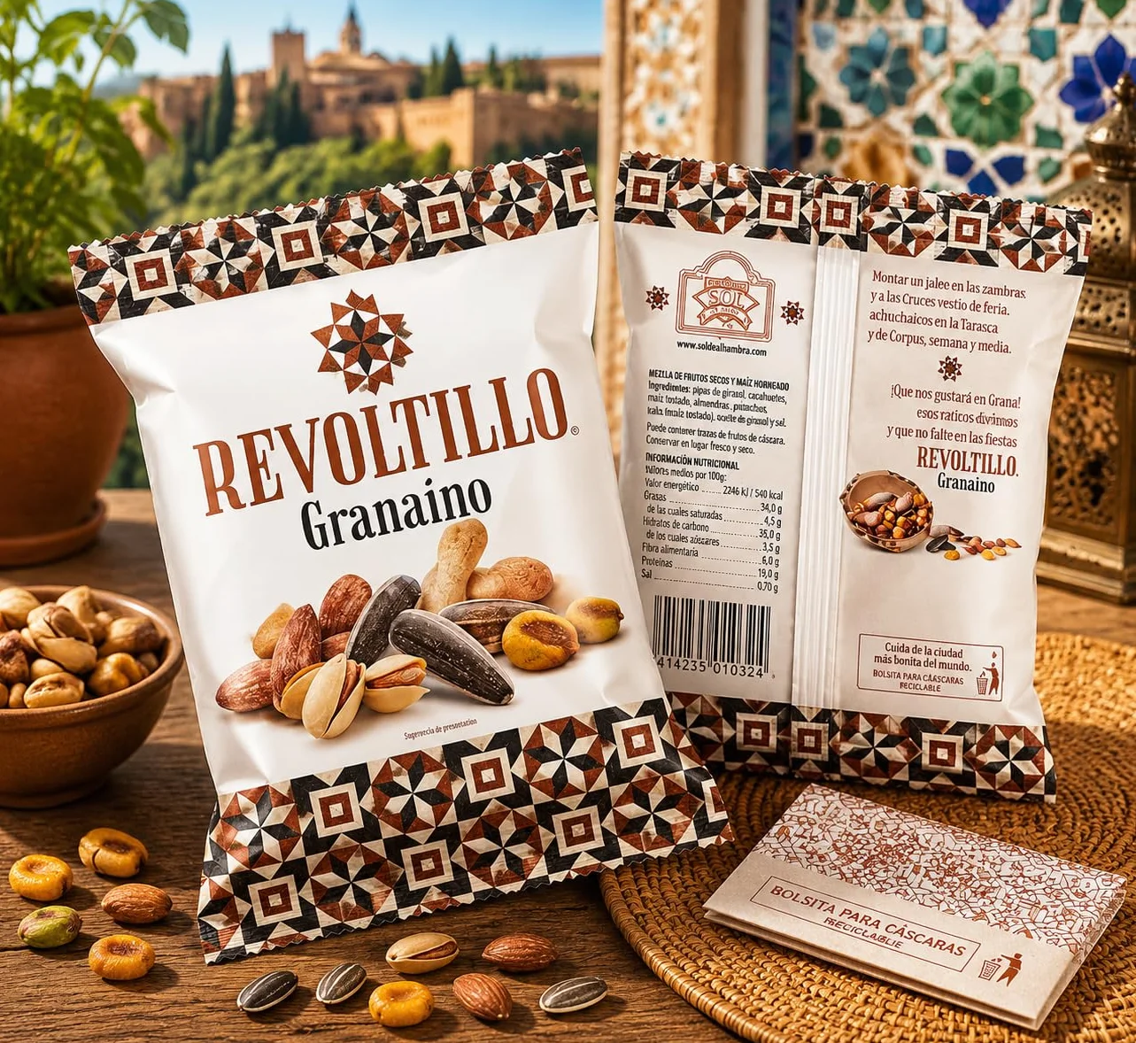Revoltillo Granaino Expositor 10 Bolsas 115 g Mix de frutos secos natural y crujiente snack saludable