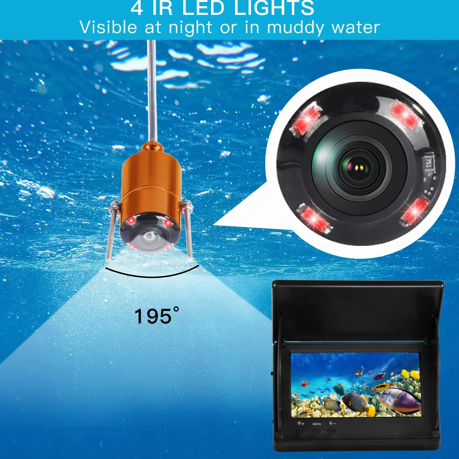 Cámara de pesca subacuática 4,3 pulgadas IPS para pesca en hielo, río y barco