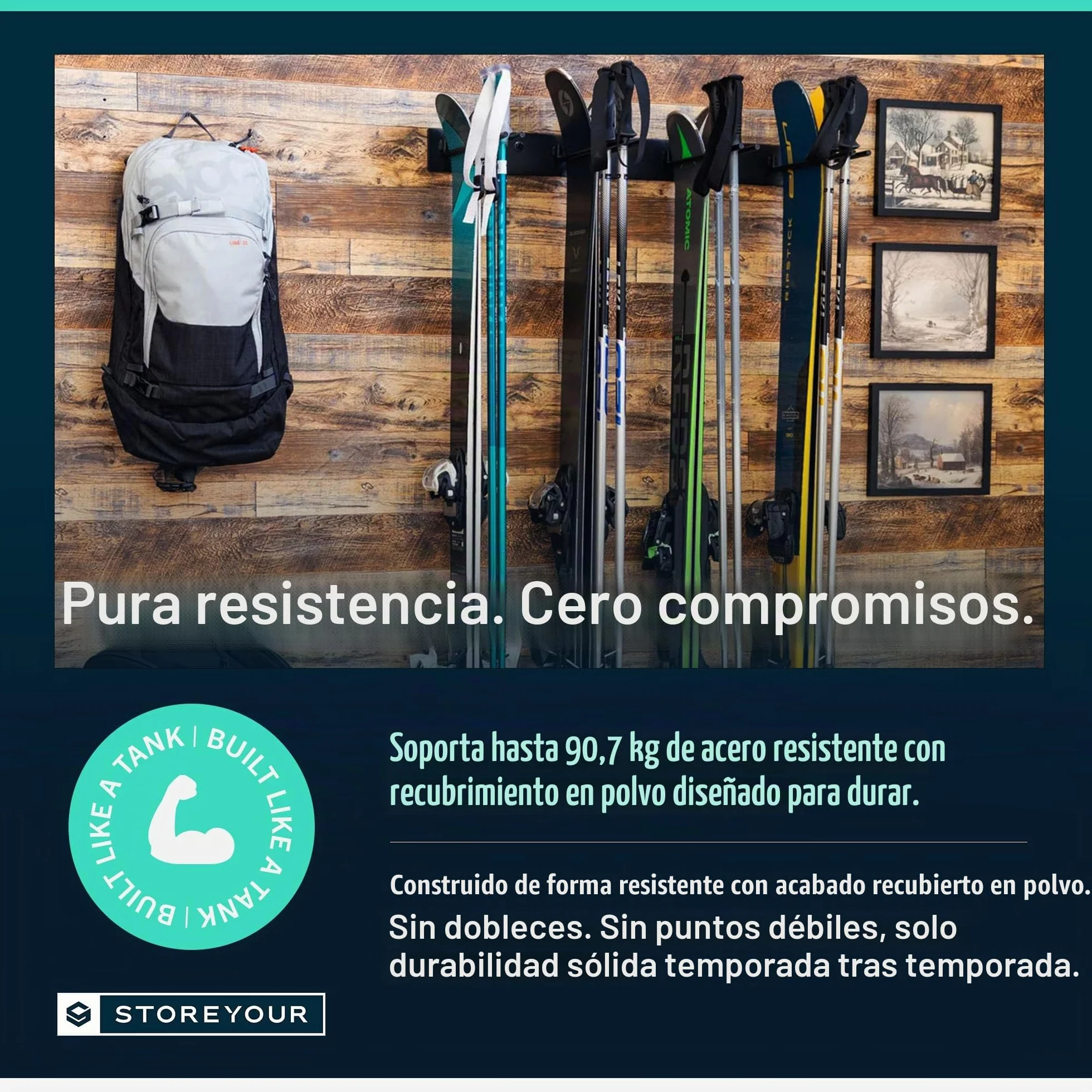 StoreYourBoard Bastidor para guardar esquís en la pared, capacidad para 8 pares, soporte de acero, Negro