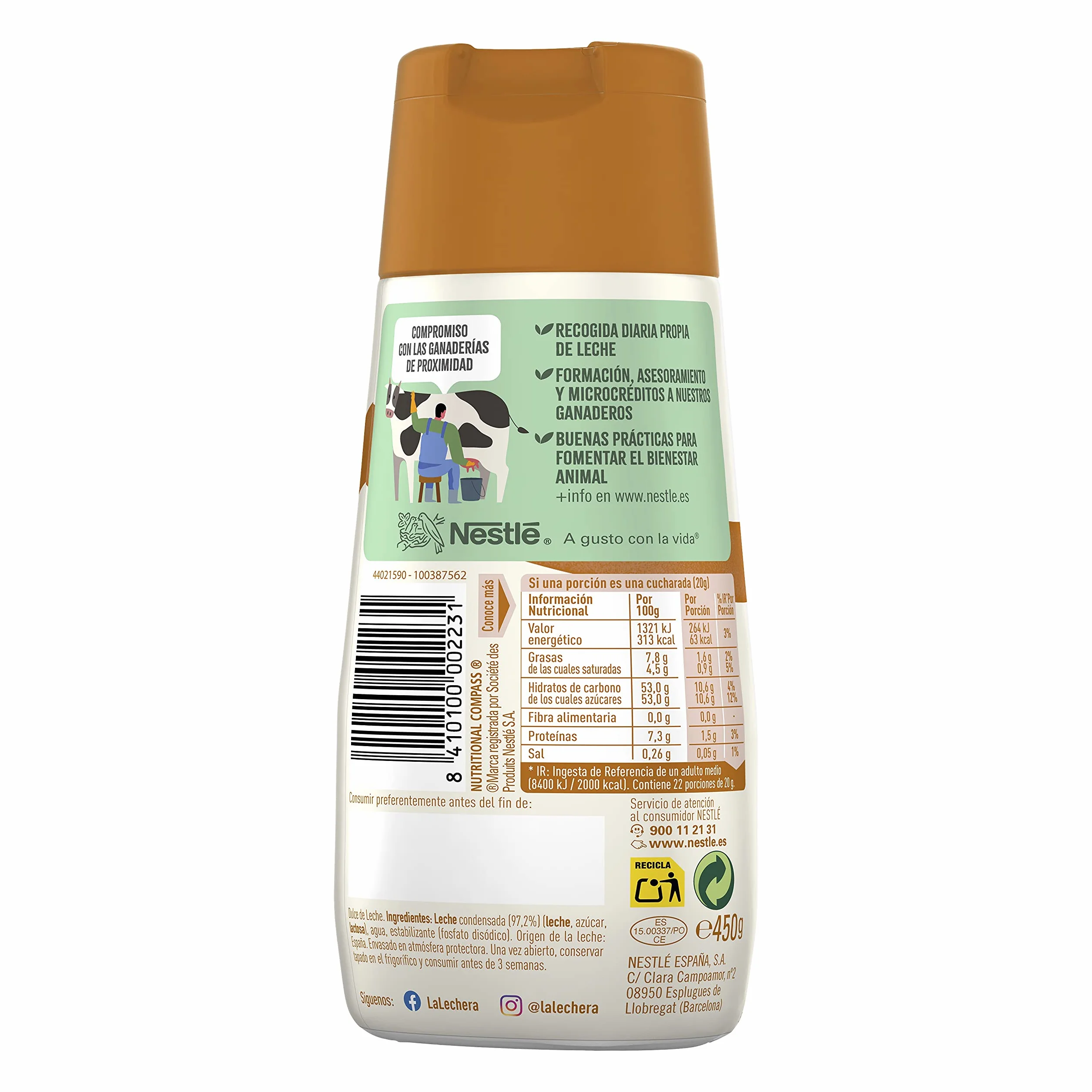 Nestlé La Lechera Dulce de Leche Leche Condensada Botella Sirve Fácil 12 x 450 g