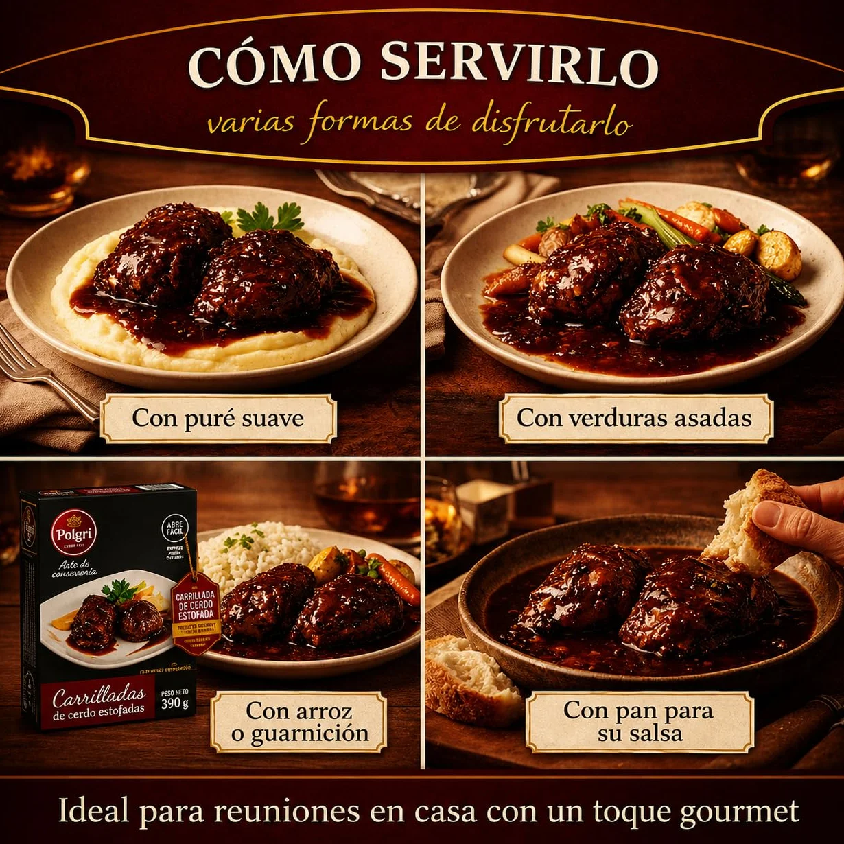 POLGRI Carrilladas de Cerdo Estofadas Conserva Gourmet Lata 390 g x 3 Carne Melosa Lista para Calentar