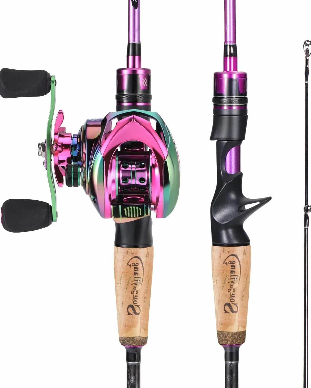 Sougayilang Combo de caña de pescar y carrete Baitcaster 1,8m 2,1m MH 2 secciones
