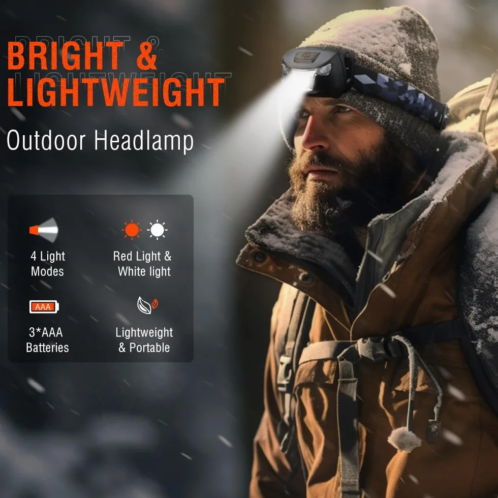 BORUIT BR01 Linterna Frontal LED IP66 Impermeable 4 Modos Luz Roja y Blanca para Running Camping