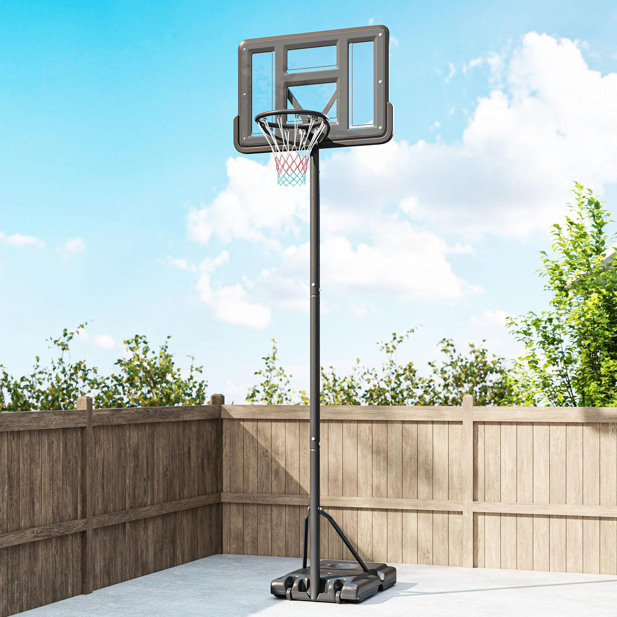 SPORTNOW Canasta de Baloncesto Exterior 2 en 1 Altura Ajustable 230-305 cm Aro para Piscina Soporte con Ruedas Base Rellenable Negro