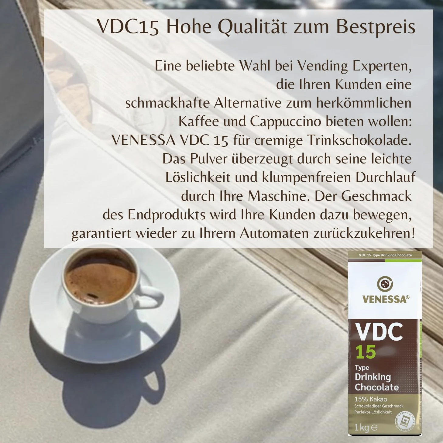 Venessa VDC 9 - Chocolate para beber (5 x 1 kg, 9% de cacao y leche, cacao en polvo para gastro, máquinas expendedoras, ligeramente dulce, agradable