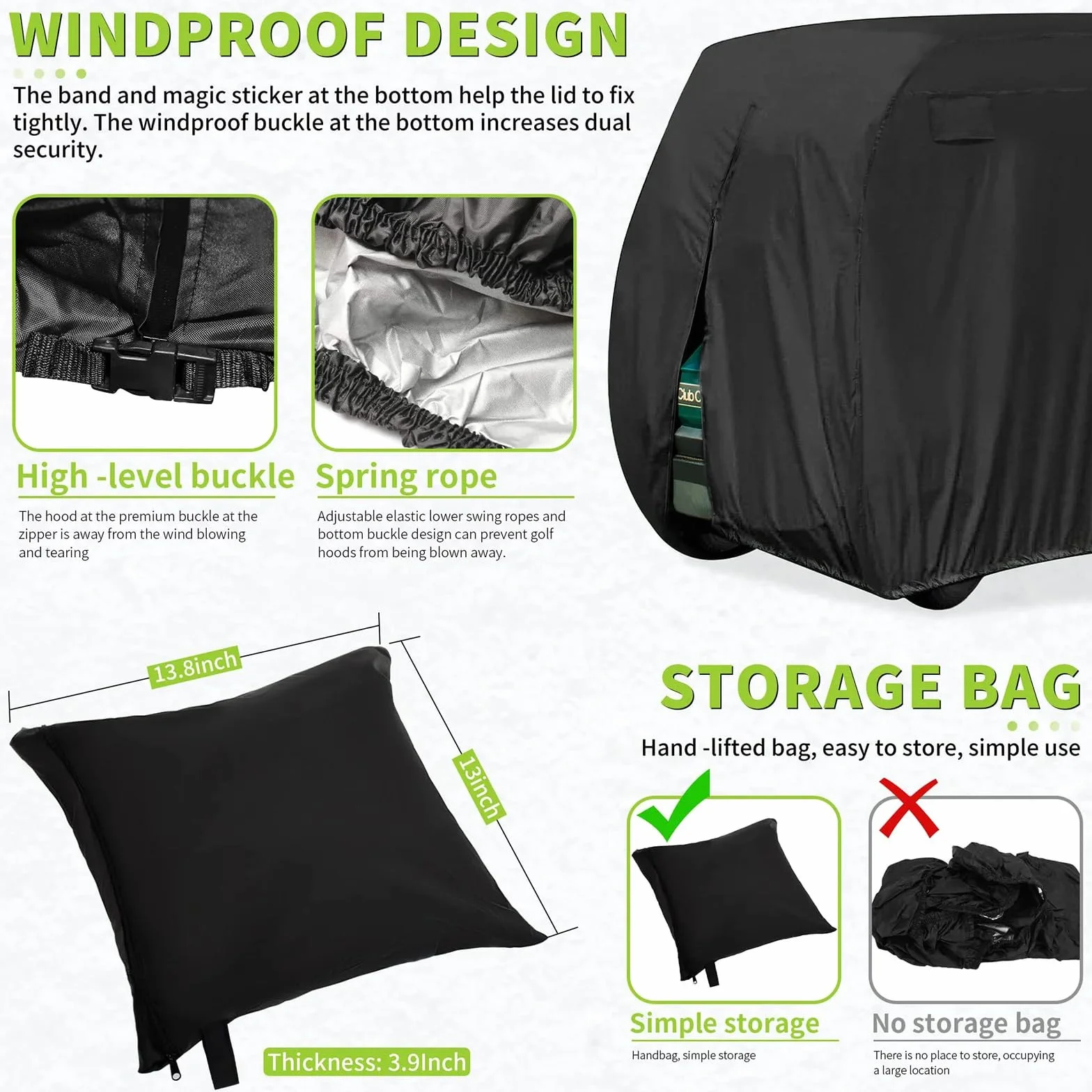 Funda para Carrito de Golf Impermeable Cubierta Oxford para Lluvia y Polvo para 4 Personas Ezgo Club Car Yamaha