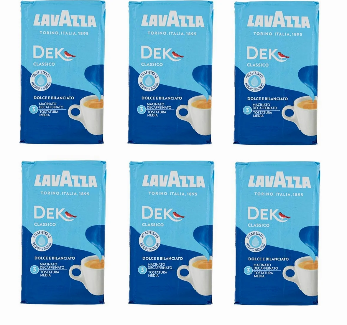 Lavazza 6X DEK Ground Italian Coffee Espresso 250g Caffeine Free!