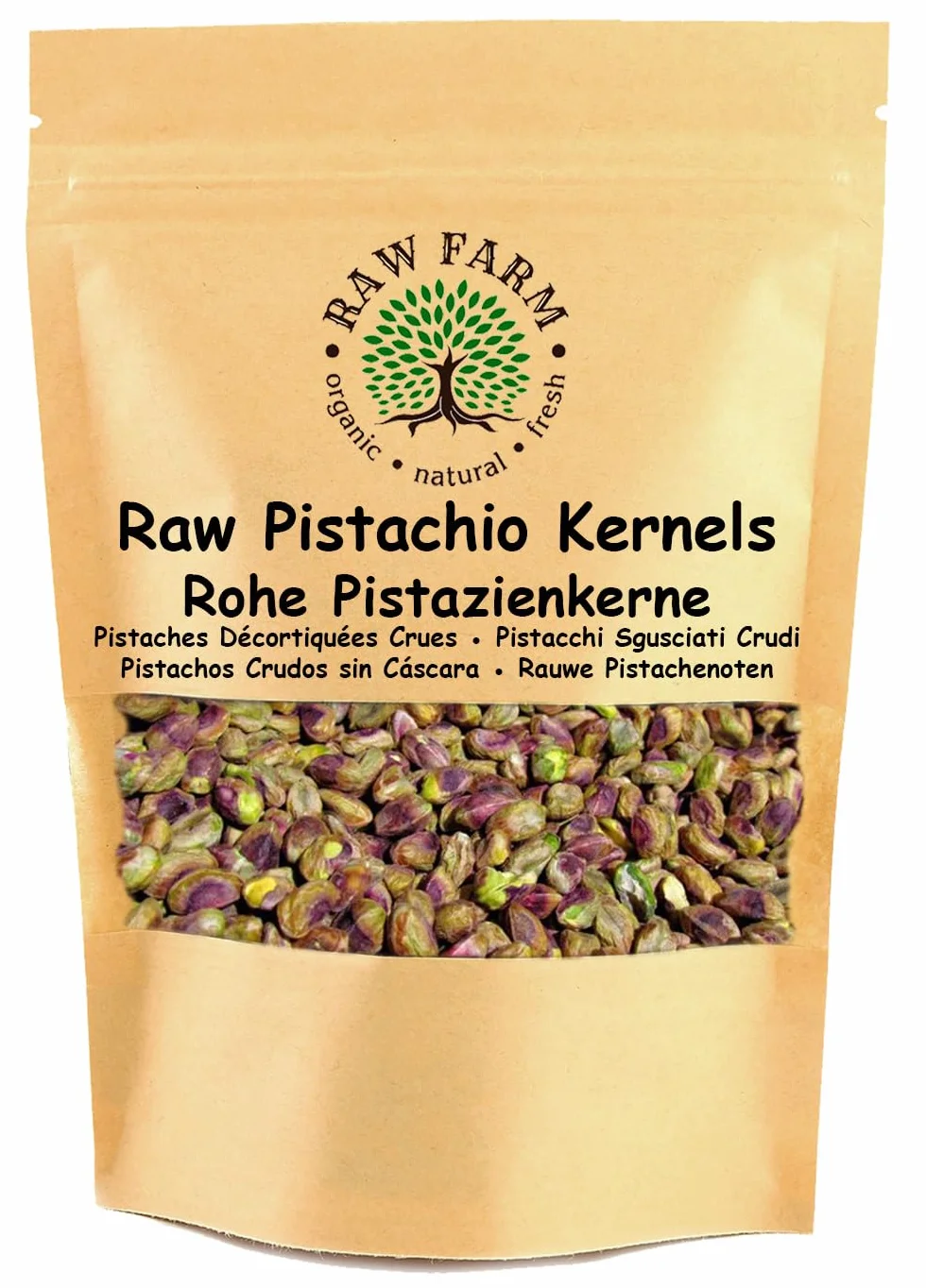 Raw Farm - Pistachos Crudos Enteros Pelados - 500g - Ricos en Fibra, Sin Gluten, Sin Soja
