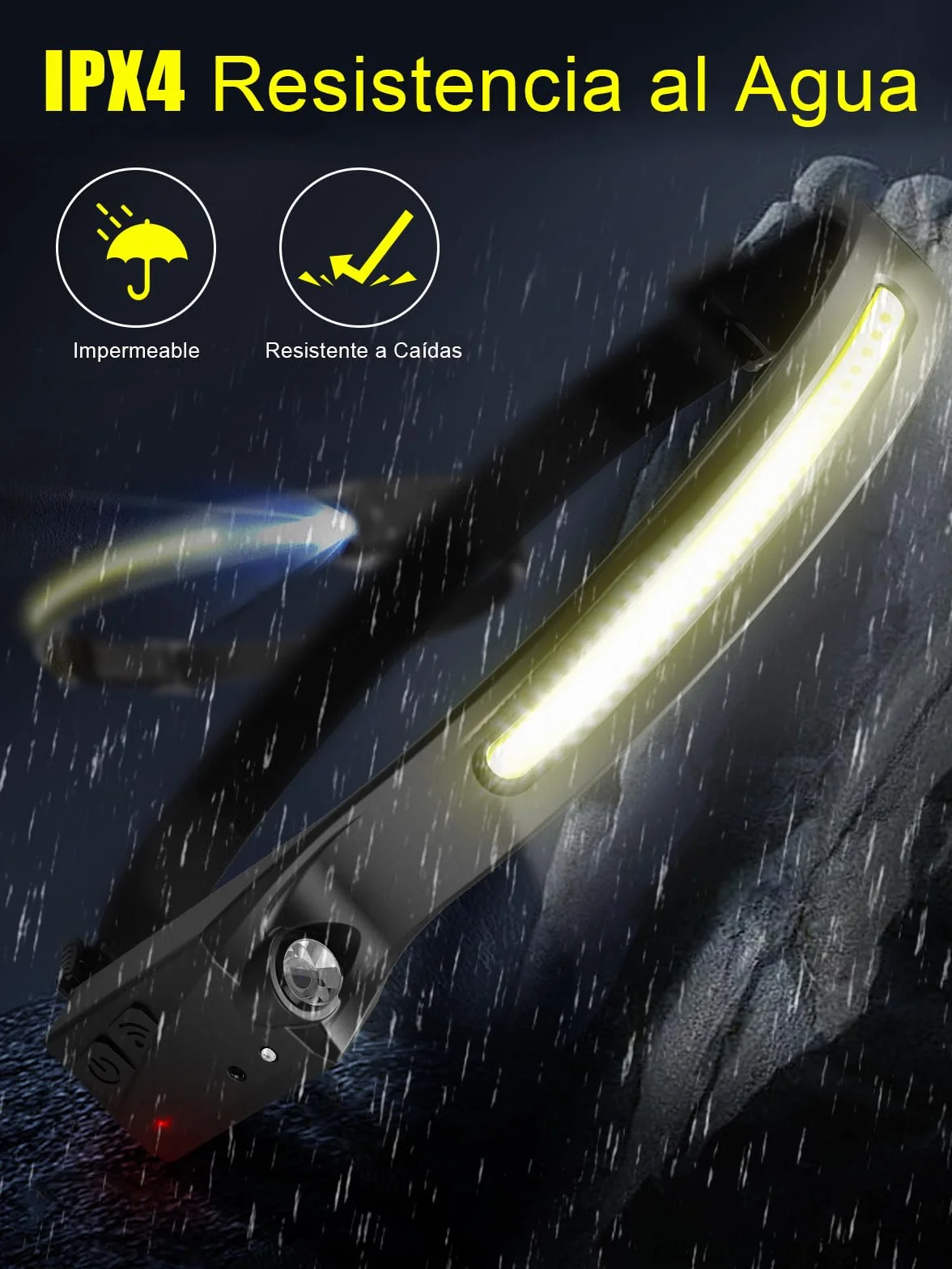 UNBON Linterna Frontal LED Recargable USB C, IPX4 Impermeable, Haz 230°, 5 Modos Luz