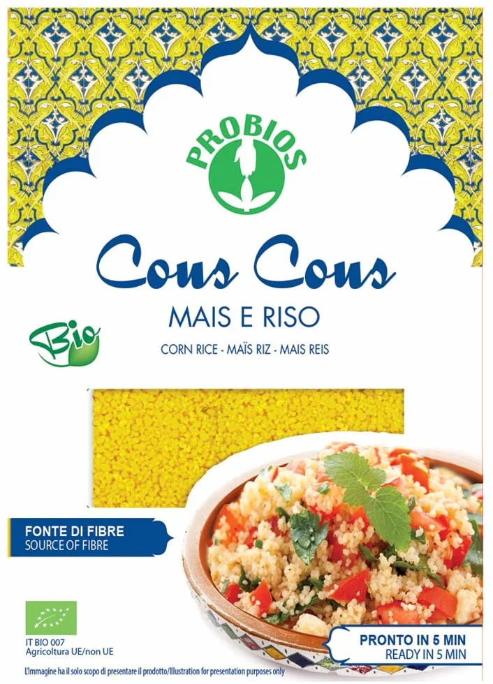 PROBIOS Cuscús de arroz de maíz orgánico, rico en fibra, calidad premium, 500 g