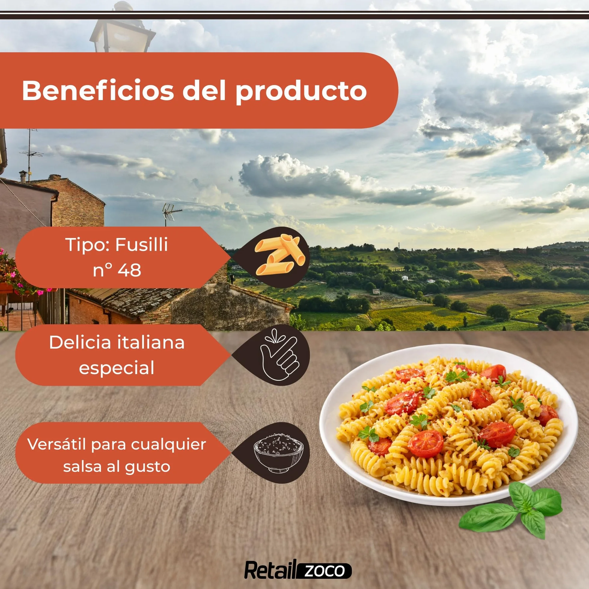 Pasta Rummo Fusilli Nº48 500g, Pasta Italiana, Pasta alimenticia de sémola de trigo duro, Contiene gluten, Puede contener trazas de soja, Tiempo de cocción 9 minutos, 1 Paquete de 500 gr