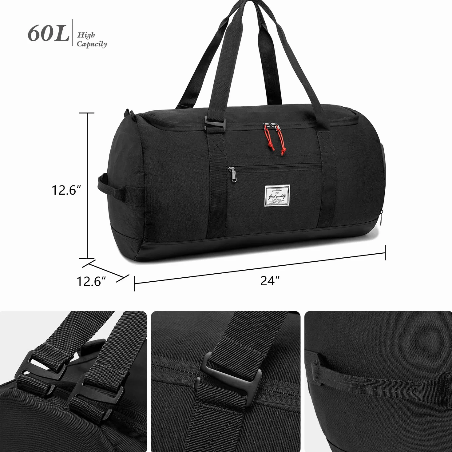 Bolsa de deporte 60 L con compartimento para zapatos, Negro