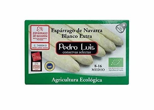 Espárragos blancos ecológicos IGP de Navarra medianos 8-16 piezas lata 250 g neto escurrido