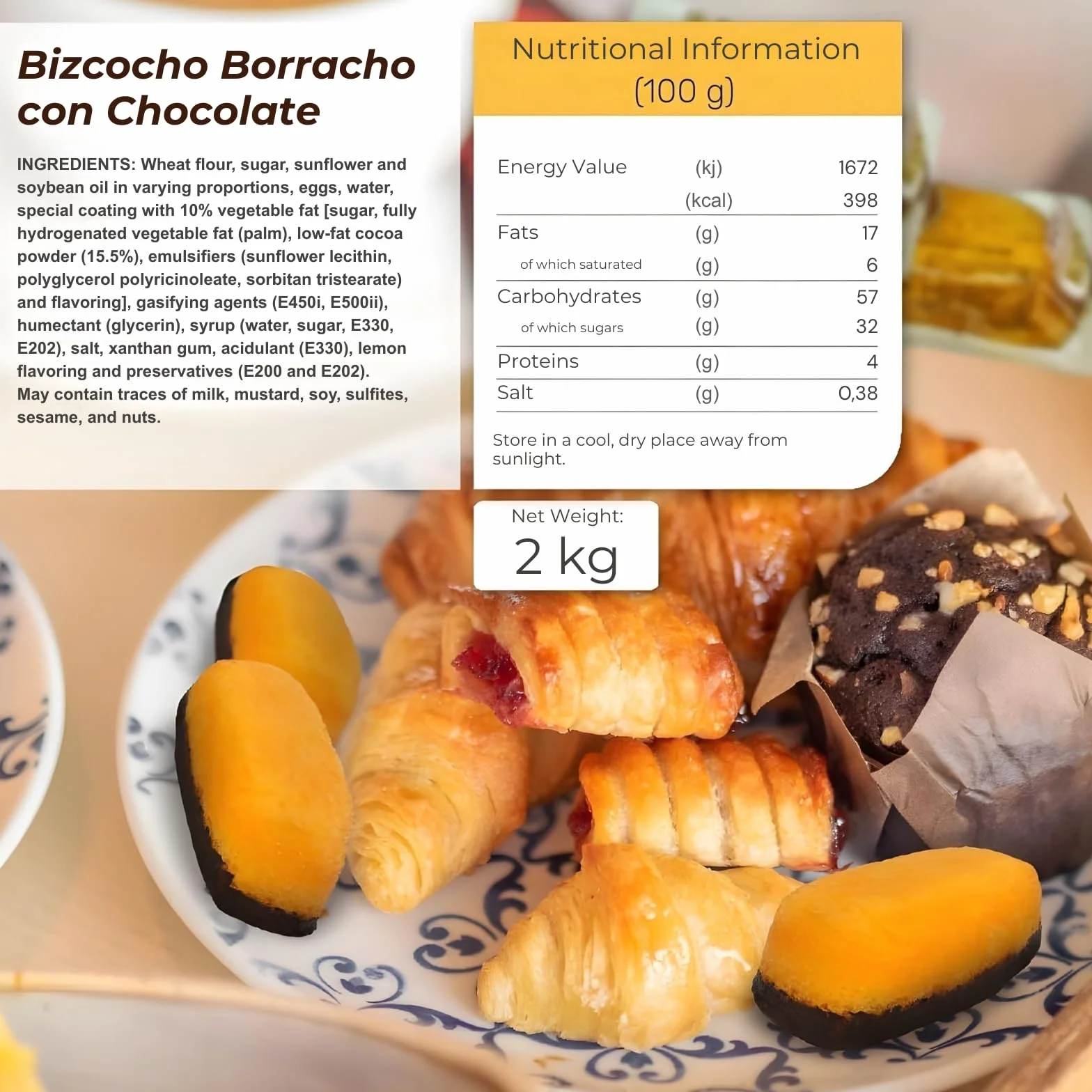 LAPASION - Bizcocho Borracho con chocolate | Bollería y Dulces |Bizcochos | Limón y Sal | Sobaos |Chocolate | 2 Kg