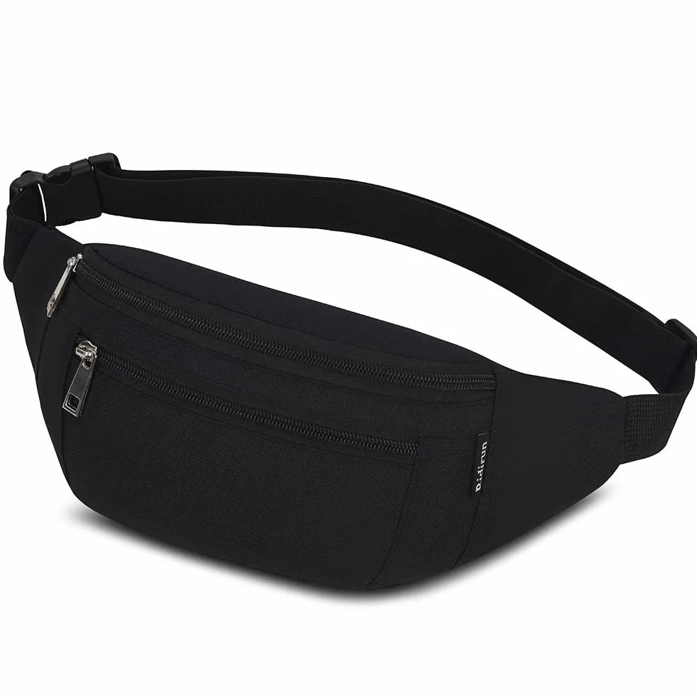 Riñoneras Deportivas Ajustables para Hombre y Mujer, Bolsa Bandolera para Gimnasio, Viajes, Correr, Senderismo (Negro)